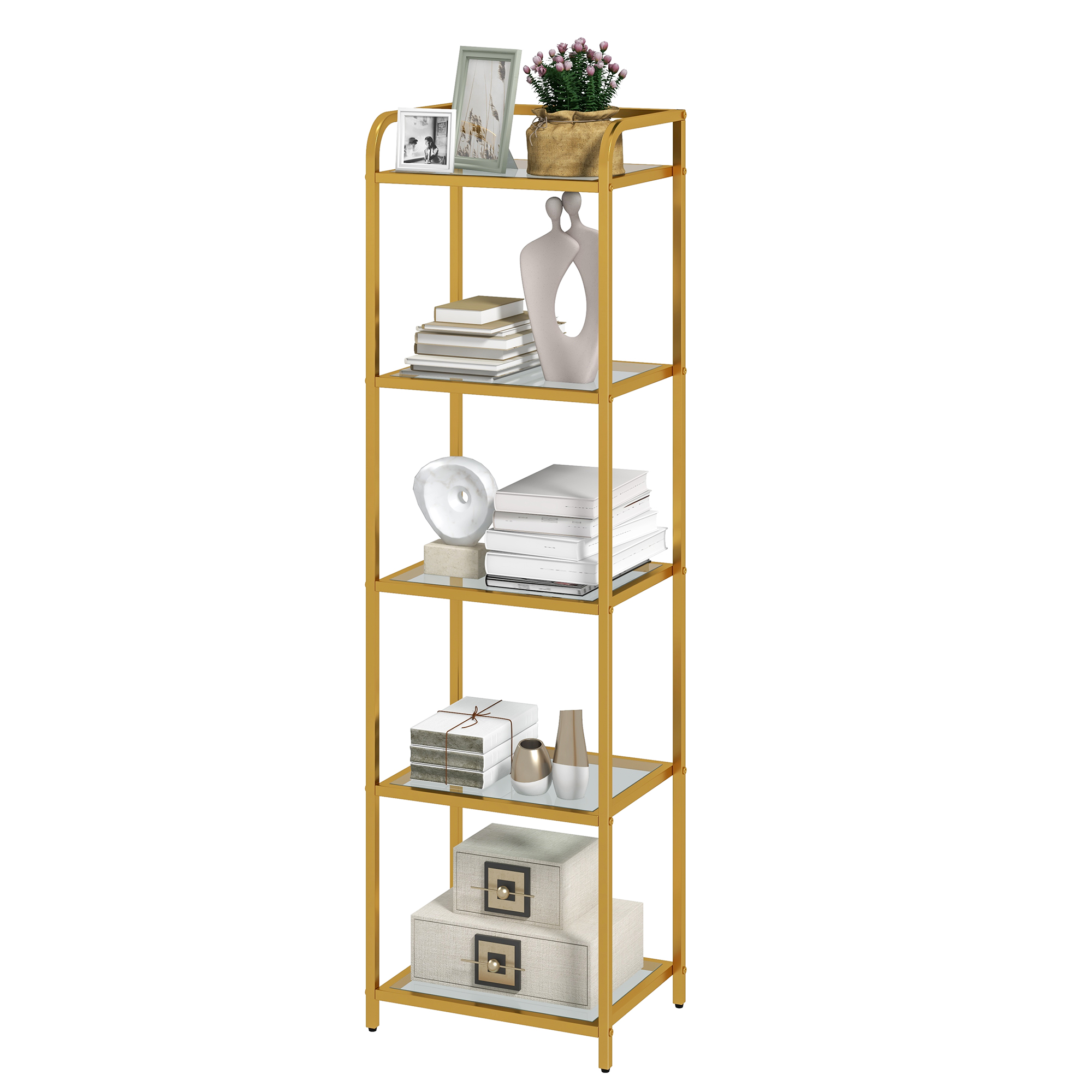 4/5/6 Tier Tempered Glass Bookshelf Bookcase Open Storage Slim Display Shelves - Picture 17 of 18