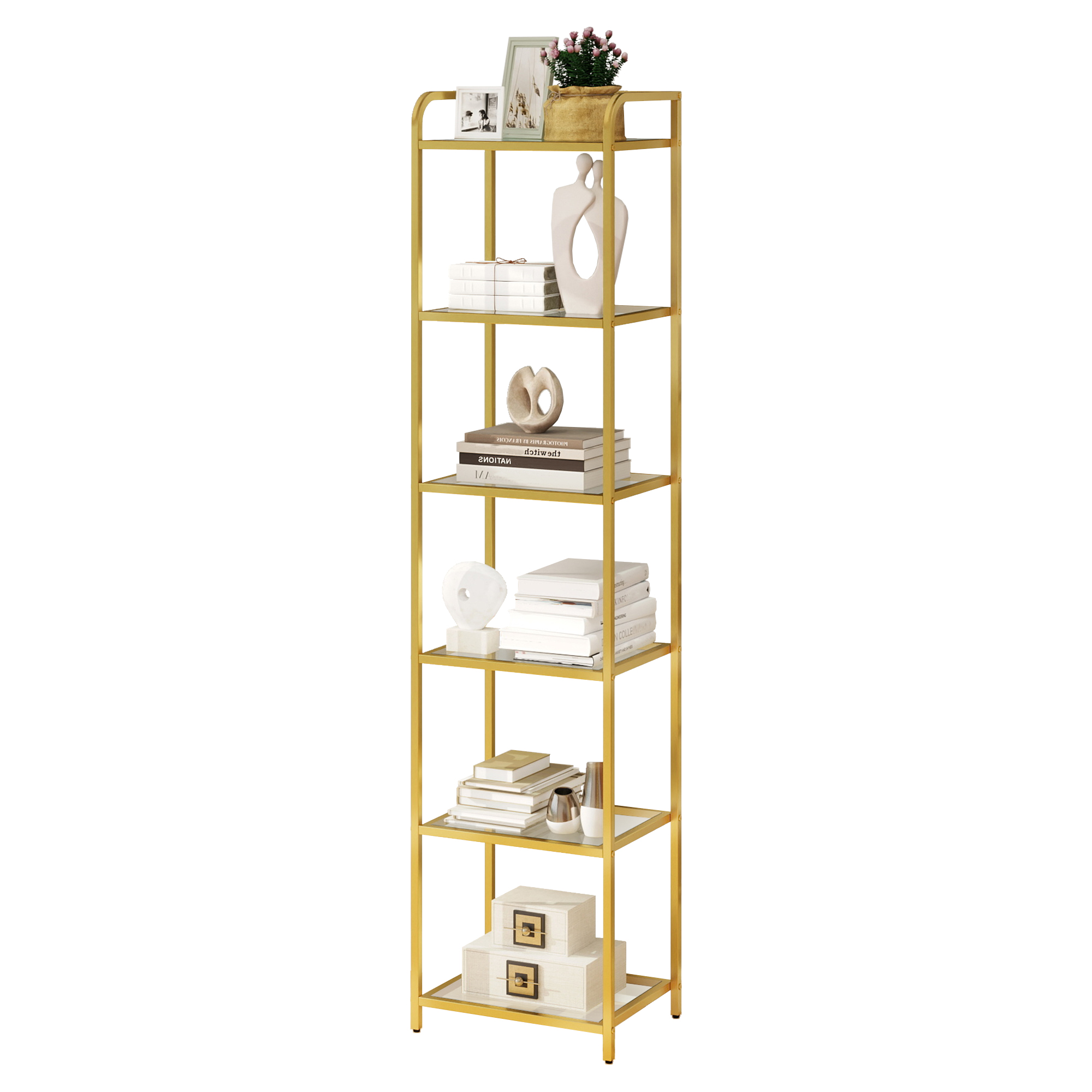 4/5/6 Tier Tempered Glass Bookshelf Bookcase Open Storage Slim Display Shelves - Picture 18 of 18
