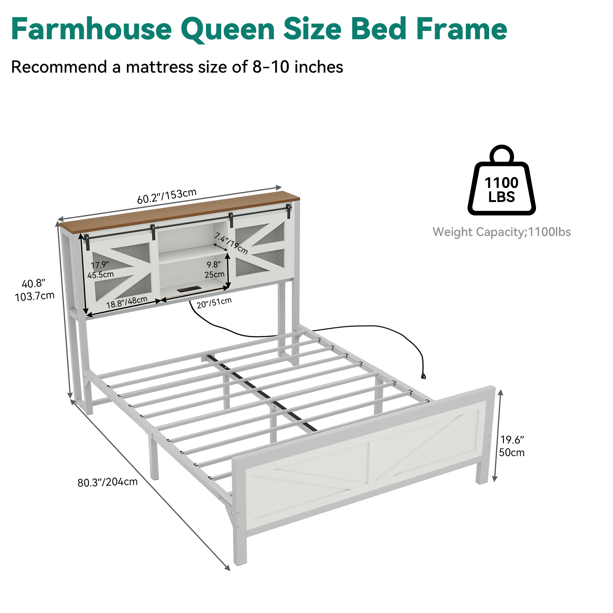 TAUS Farmhouse Queen Size Bed Frame with Headboard and Bookcase Storage Shelves - Picture 10 of 13