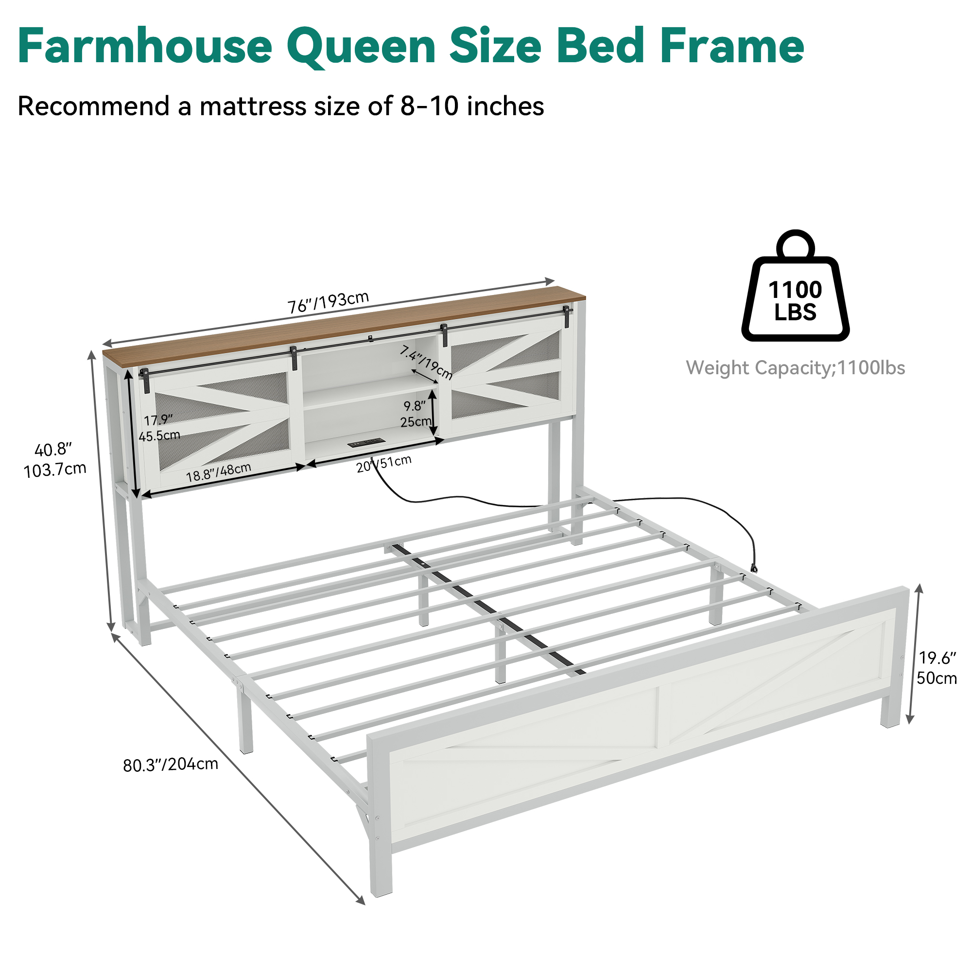 TAUS Farmhouse Queen Size Bed Frame with Headboard and Bookcase Storage Shelves - Picture 12 of 13
