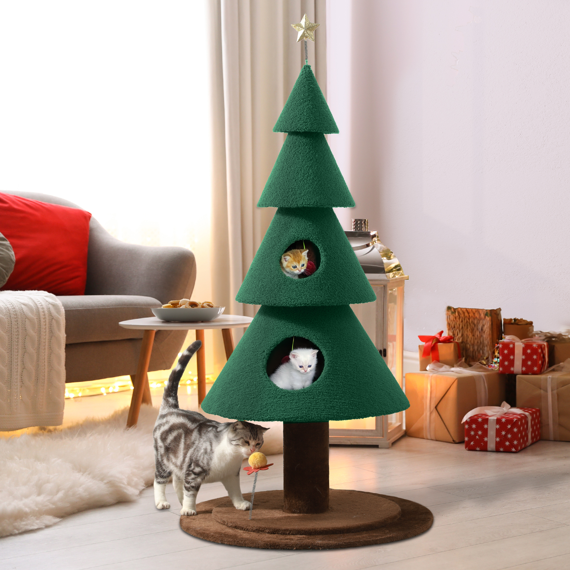 Quoyard Weihnachtsbaum mit Katzenhaus Katzenturm für Katzen im Innenbereich mit Eigentumswohnungen - Bild 18 von 28