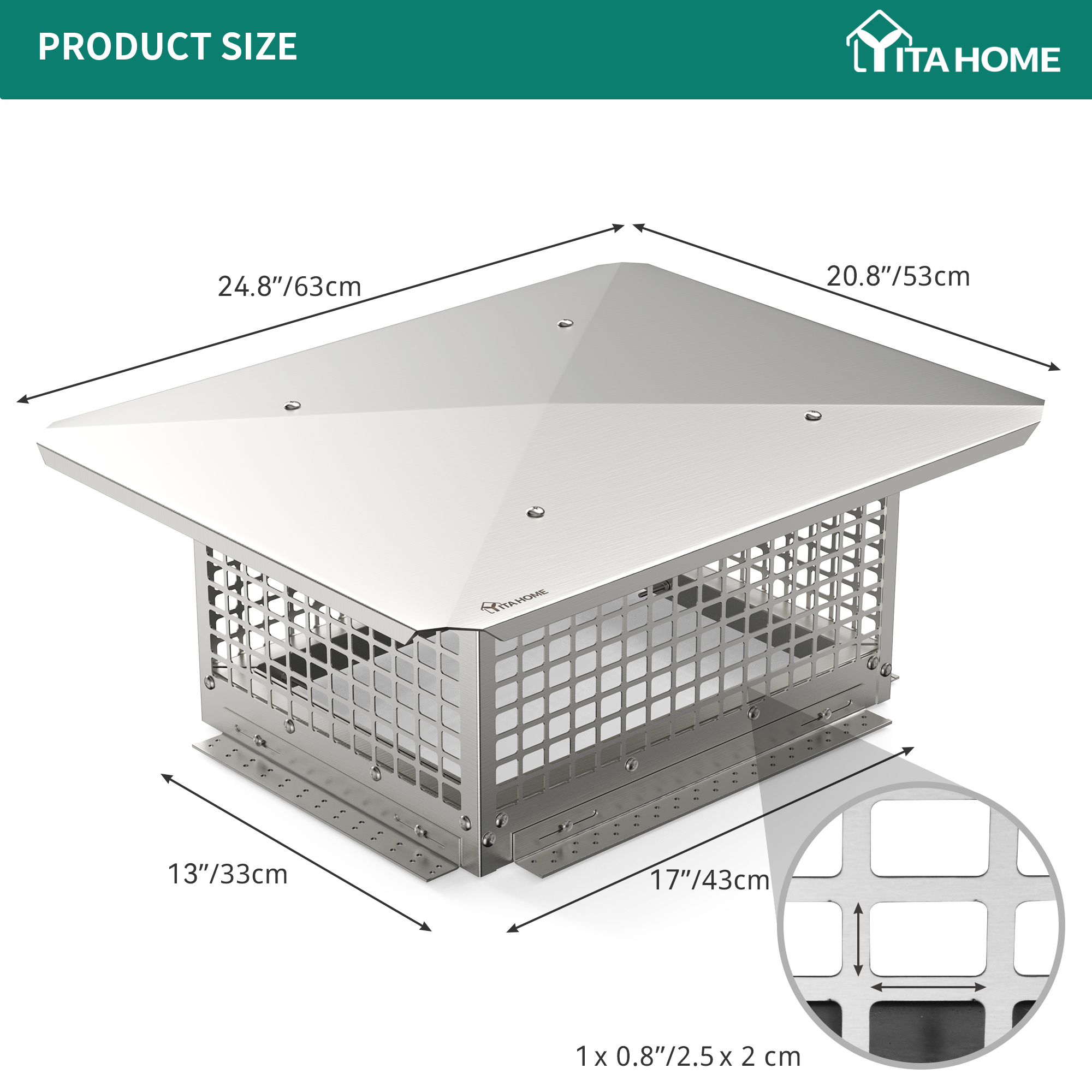 Chimney Cap 13"x21"/13"x17"Chimney Cover  Stainless Steel Fireplace Chimney Caps