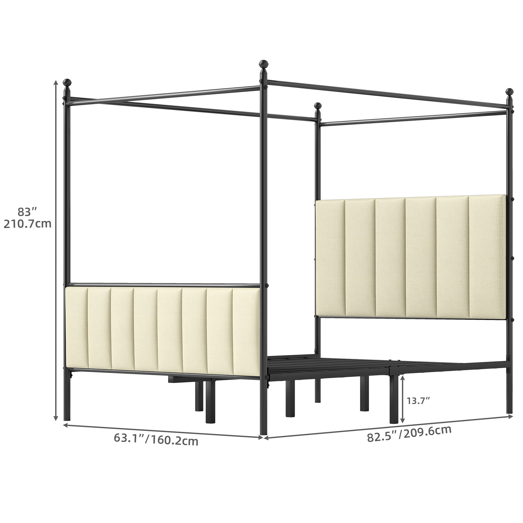 TAUS Detachable beige/grey vertical upholstered mosquito net Q bed - Picture 12 of 12
