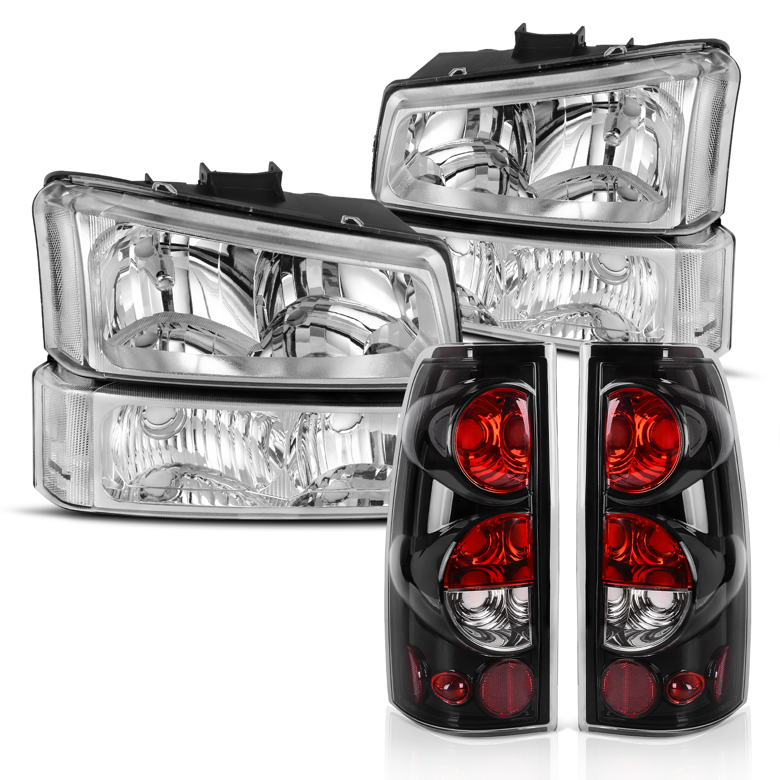 Headlights + Tail Brake Lights Set For 2003-2006 Chevy Silverado 1500 2500 3500