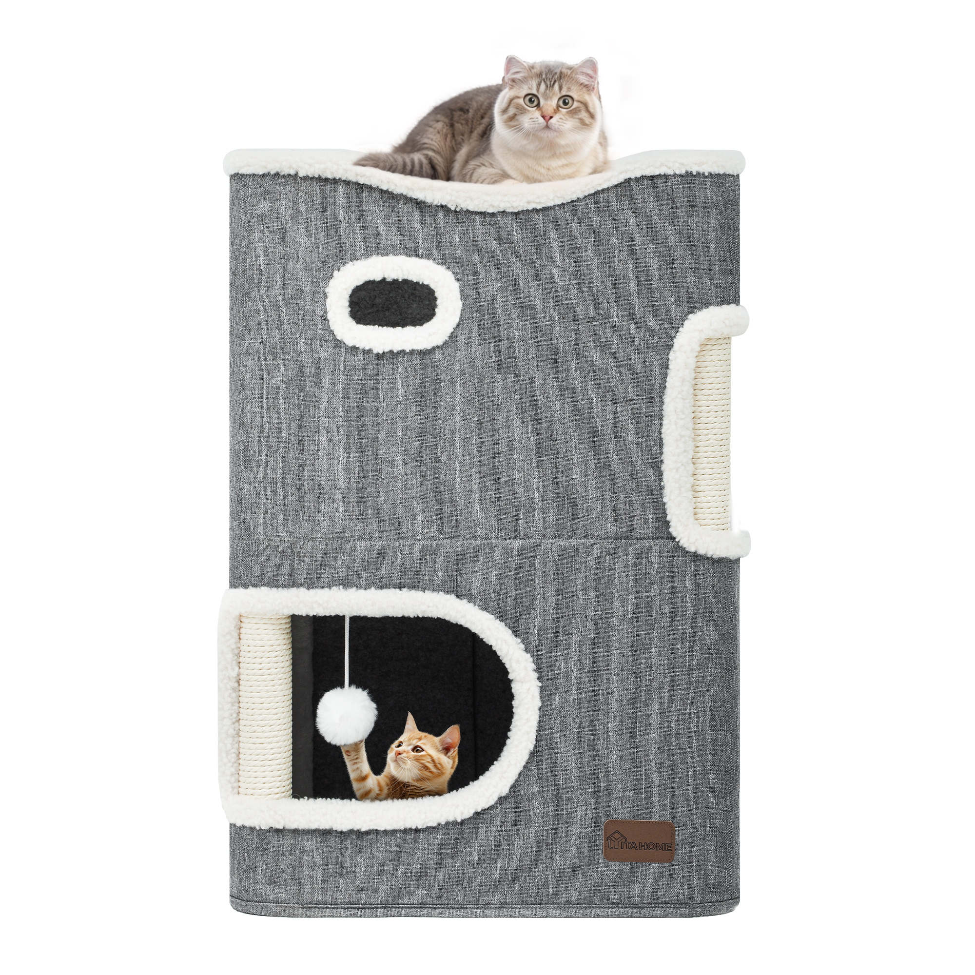 2-Tier Cat House Indoor Cat Cave Bed Playhouse Covered Cat Beds & Furniture