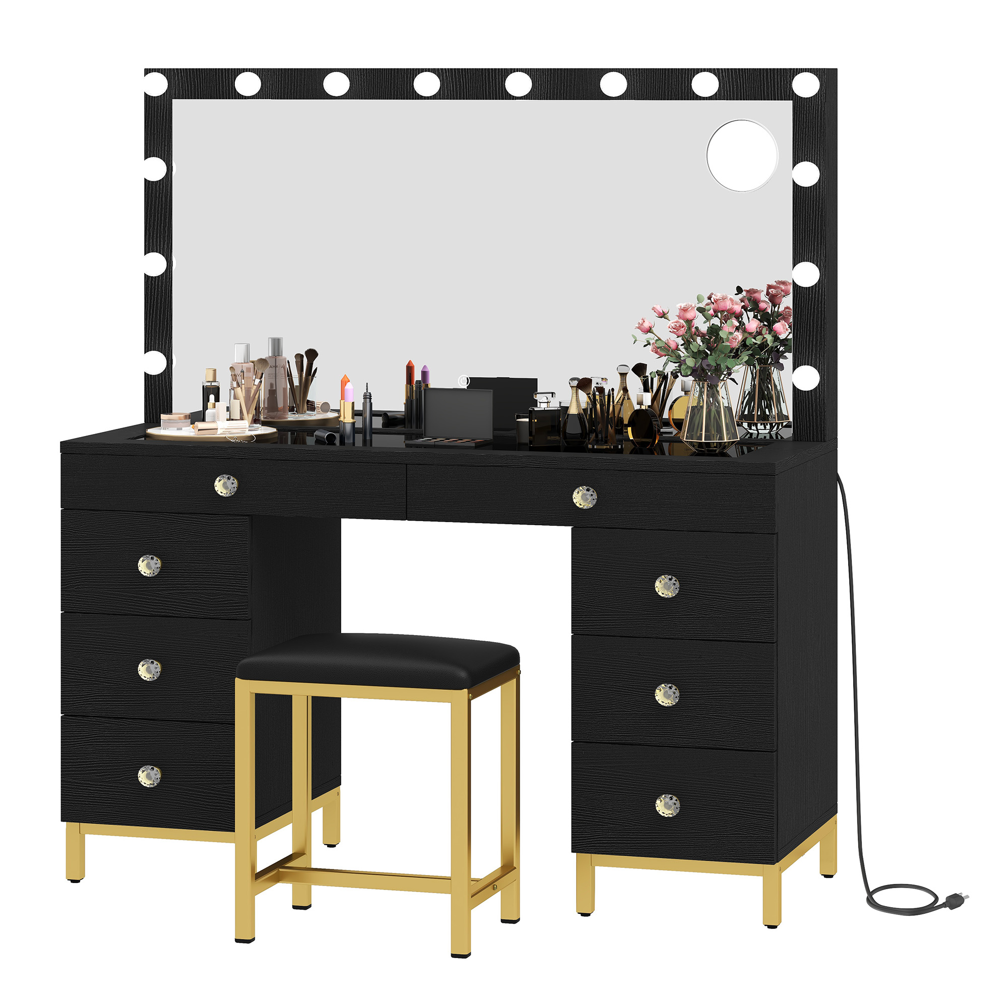 Vanity Makeup Table Set Dressing Desk With 14 LED Lighted Mirror & 8 Drawers - Picture 22 of 22