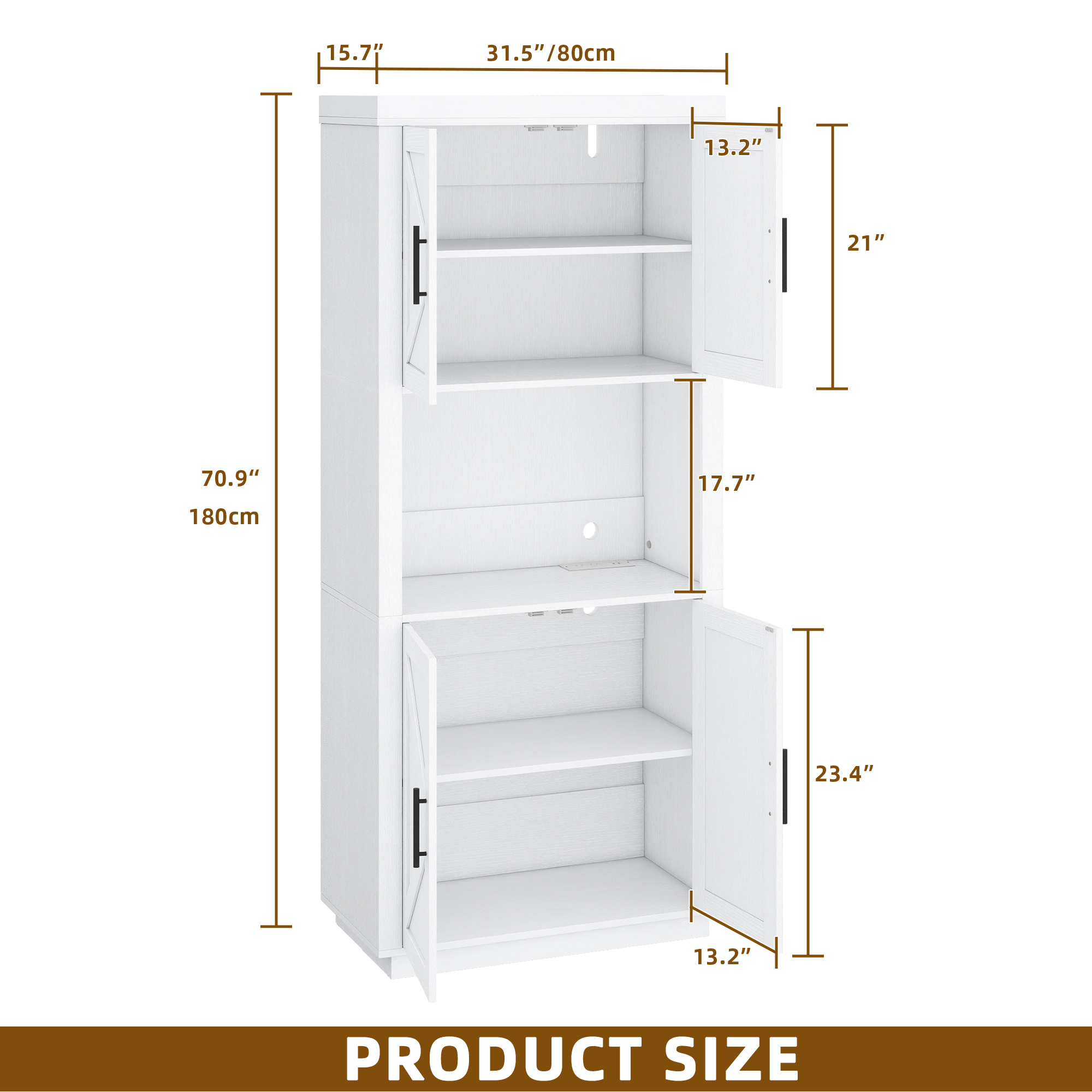 Kitchen Pantry Storage Hutch Cabinet Larder with Charging Station with Drawers - Picture 26 of 26