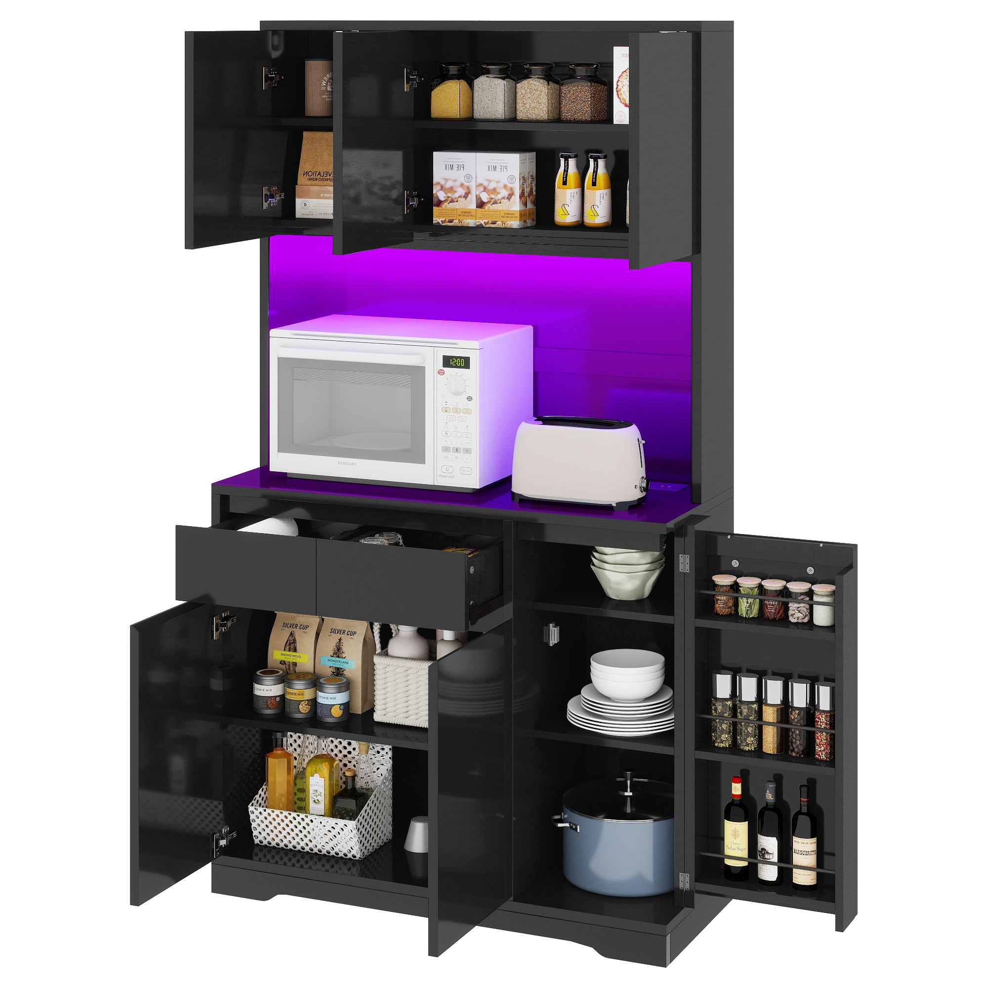 Kitchen Pantry Storage Hutch Cabinet Larder with Charging Station with Drawers - Picture 17 of 26