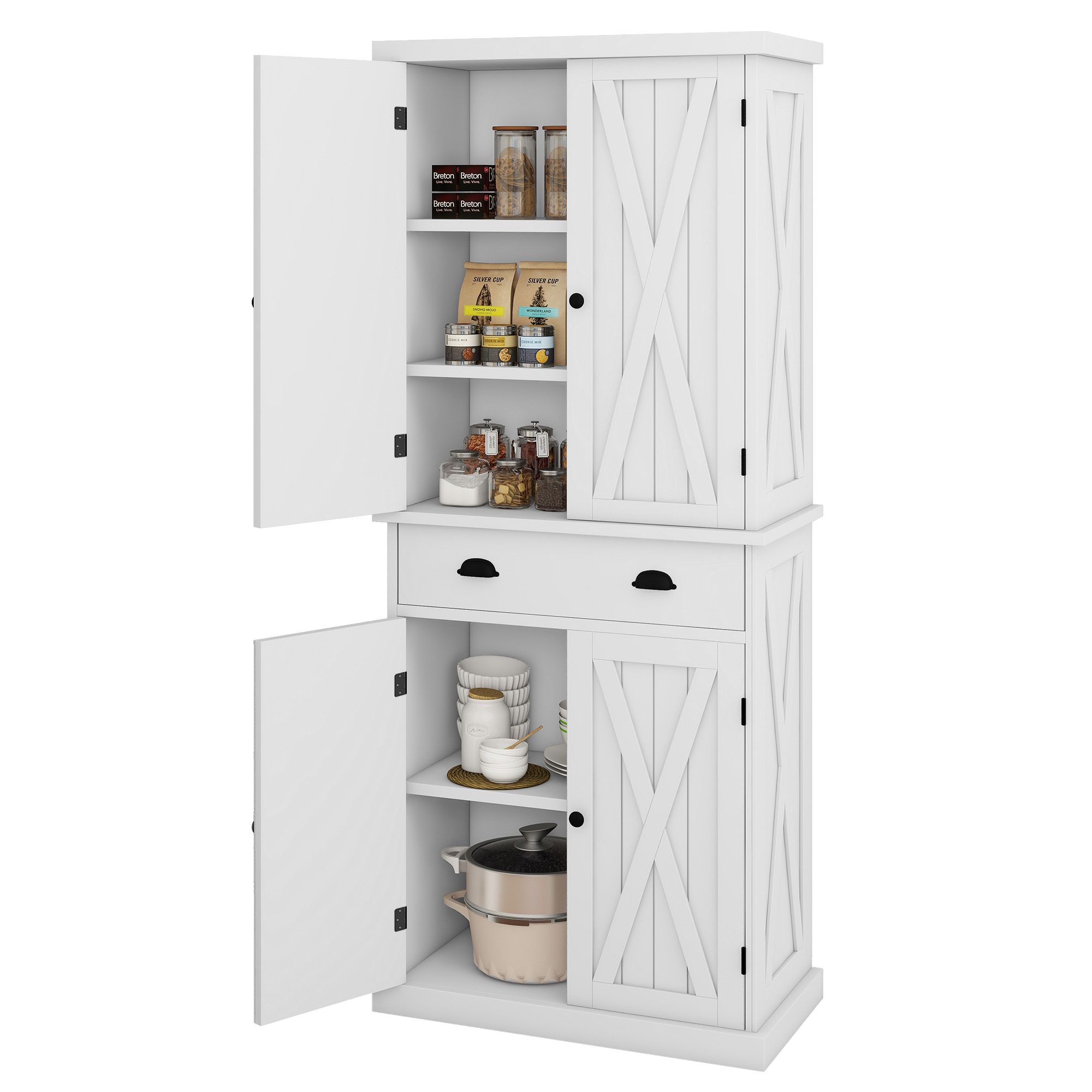 Kitchen Pantry Storage Hutch Cabinet Larder with Charging Station with Drawers - Picture 13 of 26