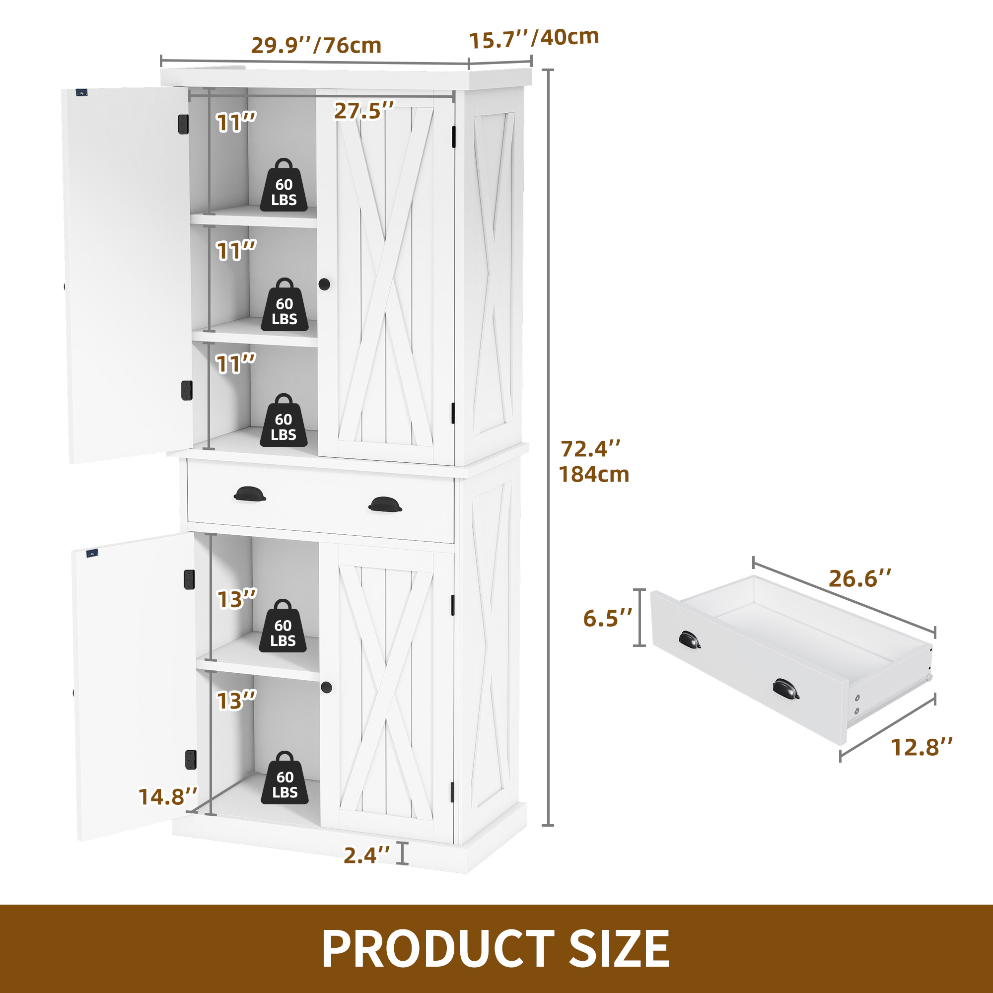 Kitchen Pantry Storage Hutch Cabinet Larder with Charging Station with Drawers - Picture 14 of 26