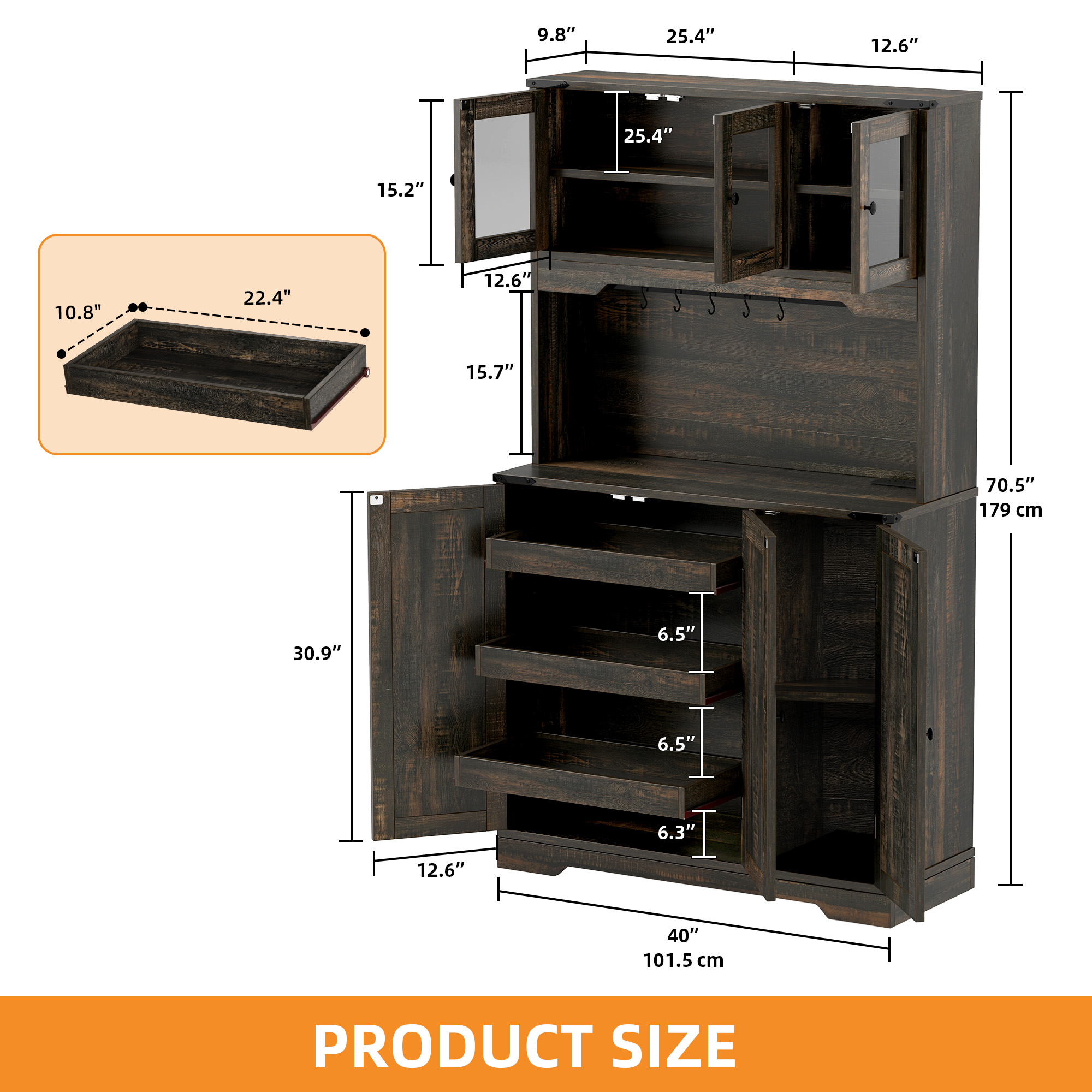 Kitchen Pantry Storage Hutch Cabinet Larder with Charging Station with Drawers - Picture 12 of 26