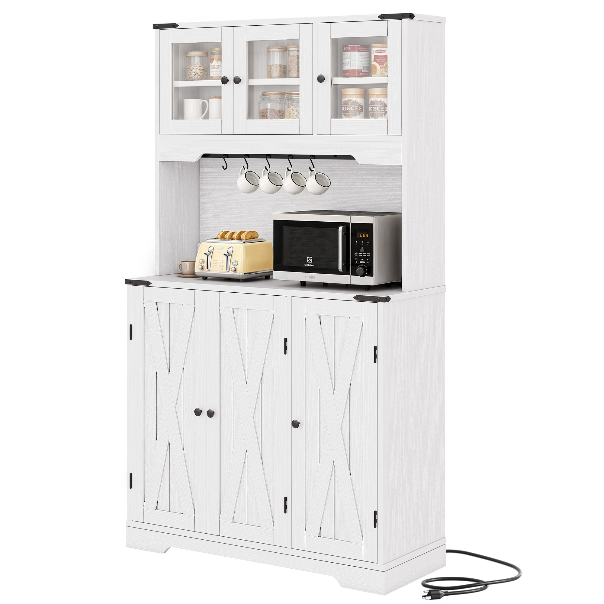 Kitchen Pantry Storage Hutch Cabinet Larder with Charging Station with Drawers - Picture 15 of 26