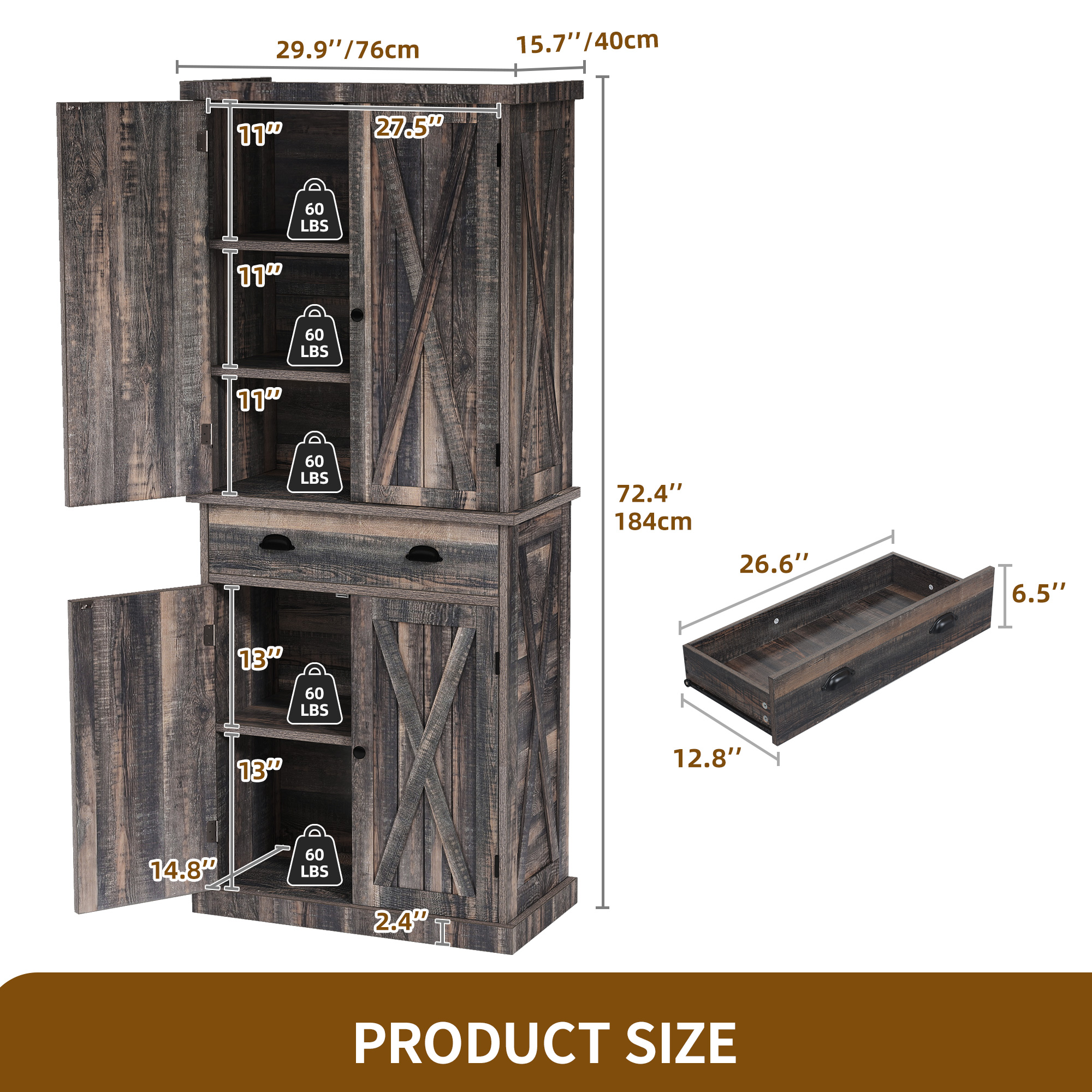 Kitchen Pantry Storage Hutch Cabinet Larder with Charging Station with Drawers - Picture 22 of 26