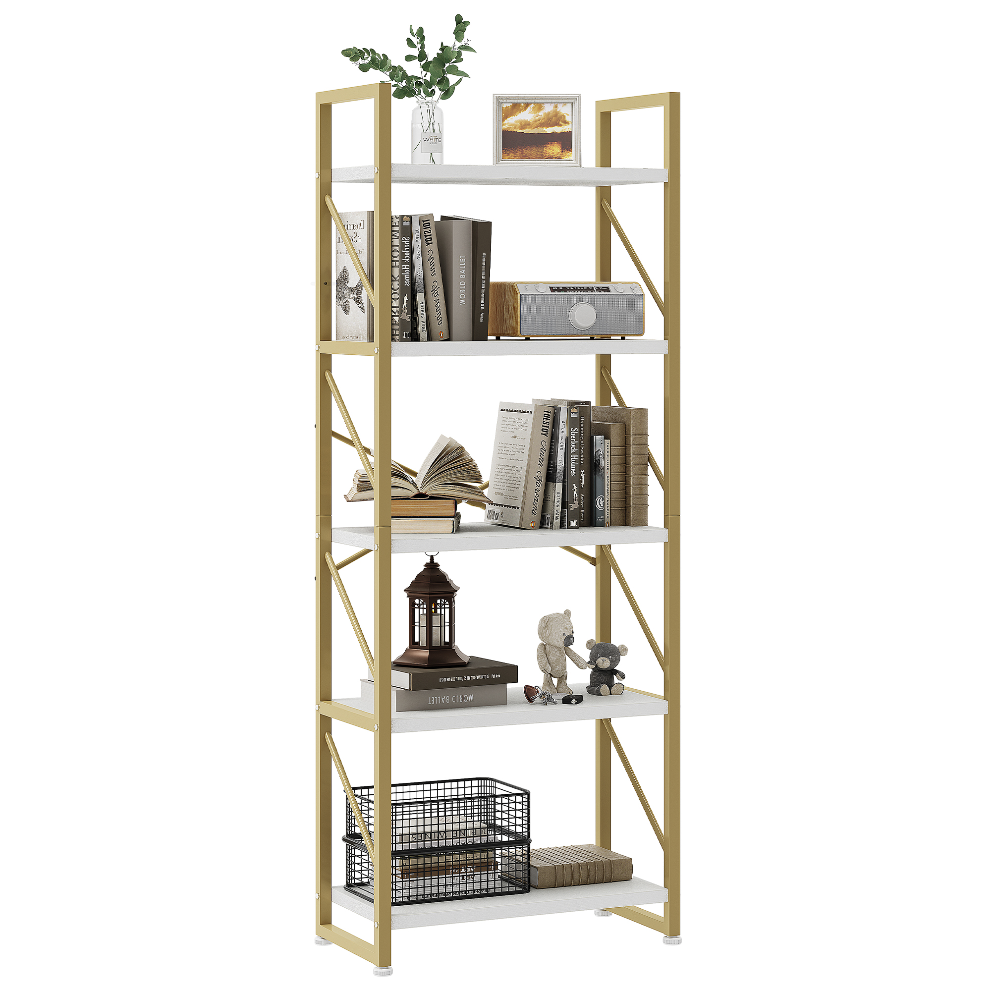 5 Tiers Bookcase Book Shelf Display Storage Rack Shelving Units for Living Room
