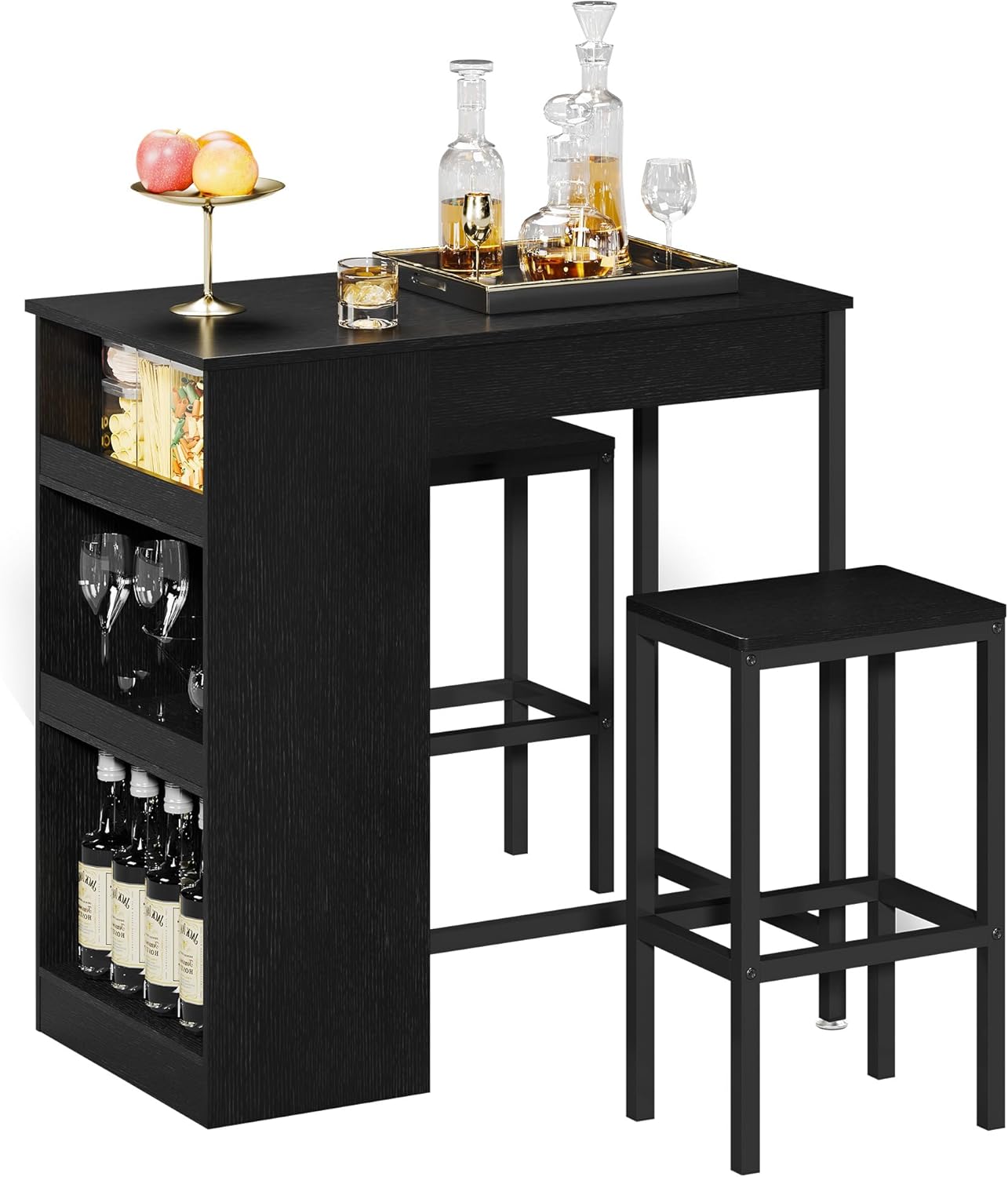 Bar Table Stool Set with Sotage Shelf for Kitchen Dining Room Breakfast Wooden - Picture 8 of 8