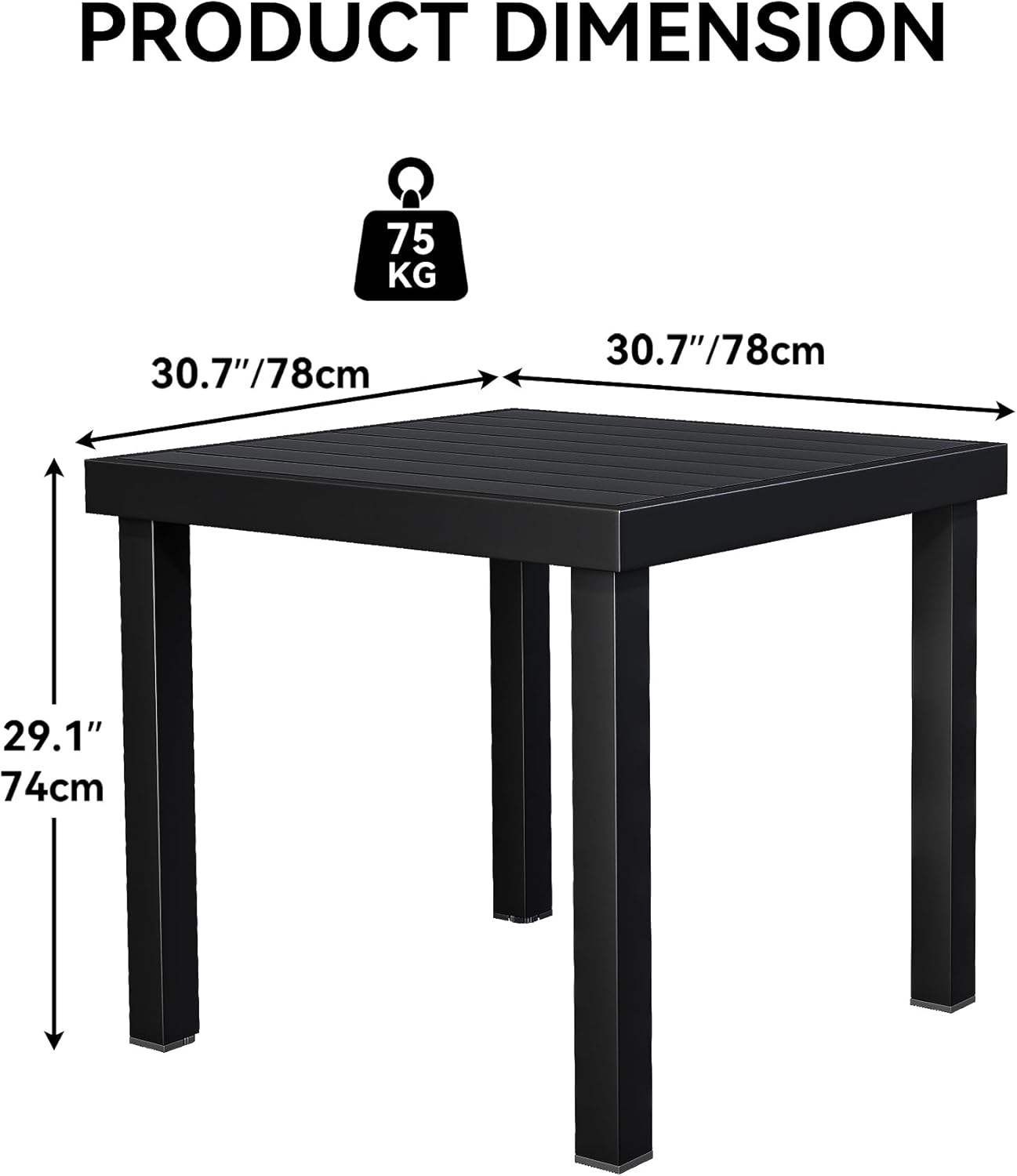 Garden Dining Table 4 to 6 People Outdoor Patio Furniture Wooden Tabletop Metal