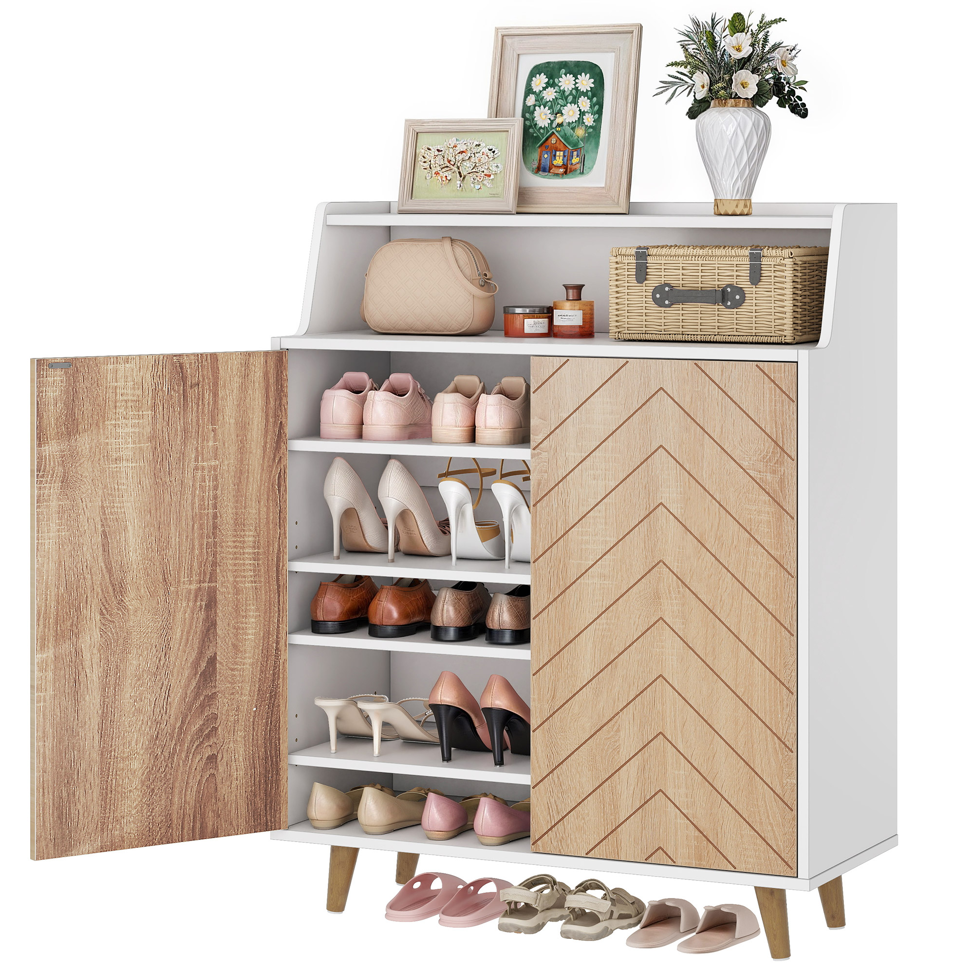 5-Tier Shoe Storage Cabinet with Door for Entryway Large Capacity Shoes Rack - Picture 15 of 16