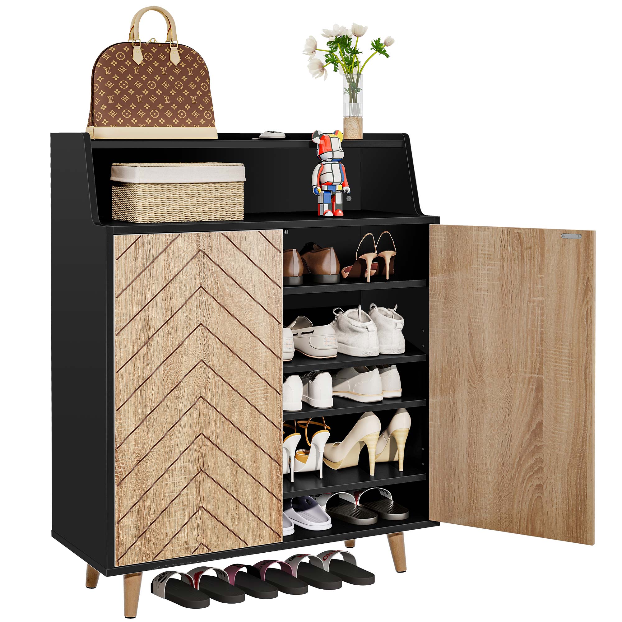 Shoe Storage Cabinet with Door for Entryway Large Capacity 5-Tier Shoes Rack