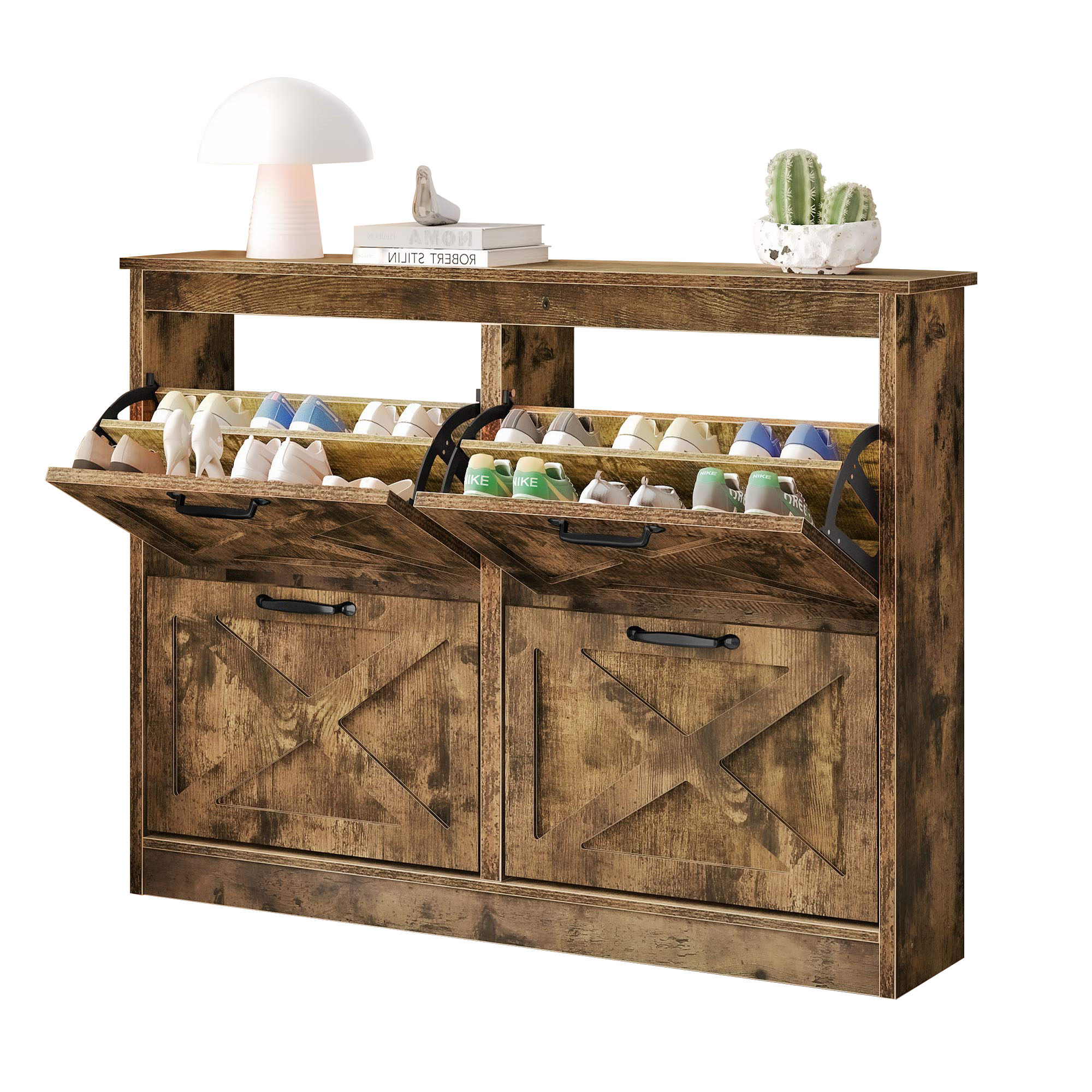 Farmhouse Entryway Shoe Storage Organizer w/Adjustable Shelves & 4 Flip Drawers - Bild 23 von 26