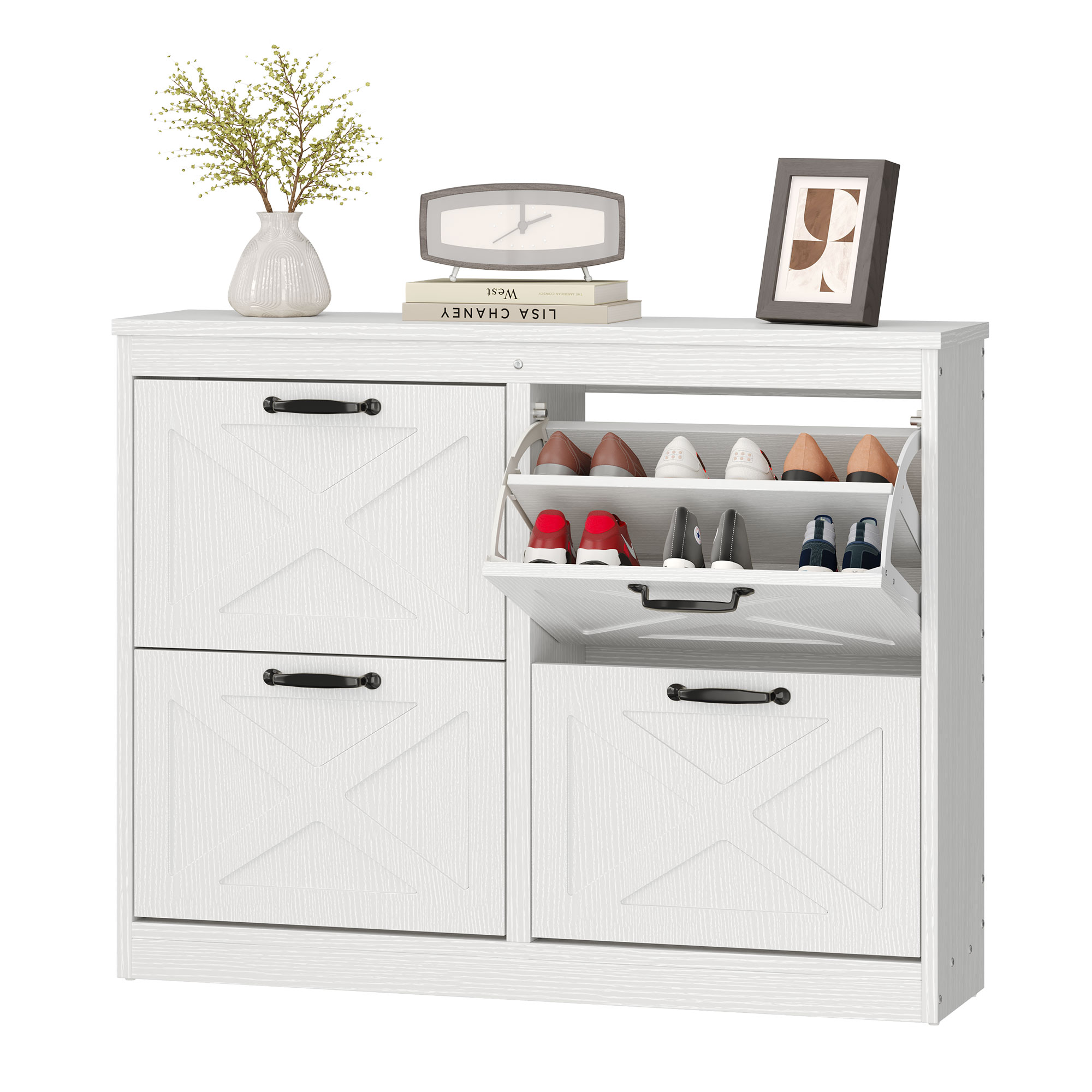 Shoe Cabinet w/ 4 Flip Drawers Freestanding Shoe Rack for EntryWay Hallway Room - Picture 14 of 15