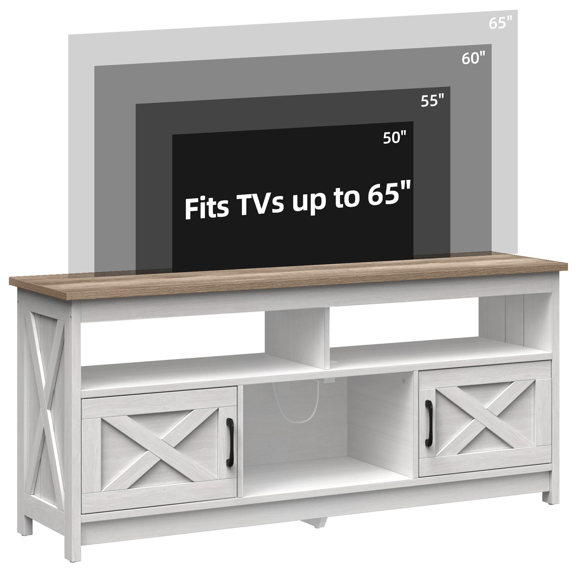 TV Stand for 50 to 65 Inch TVs Entertainment Center w/ Power Outlets Open Shelf - Picture 10 of 11