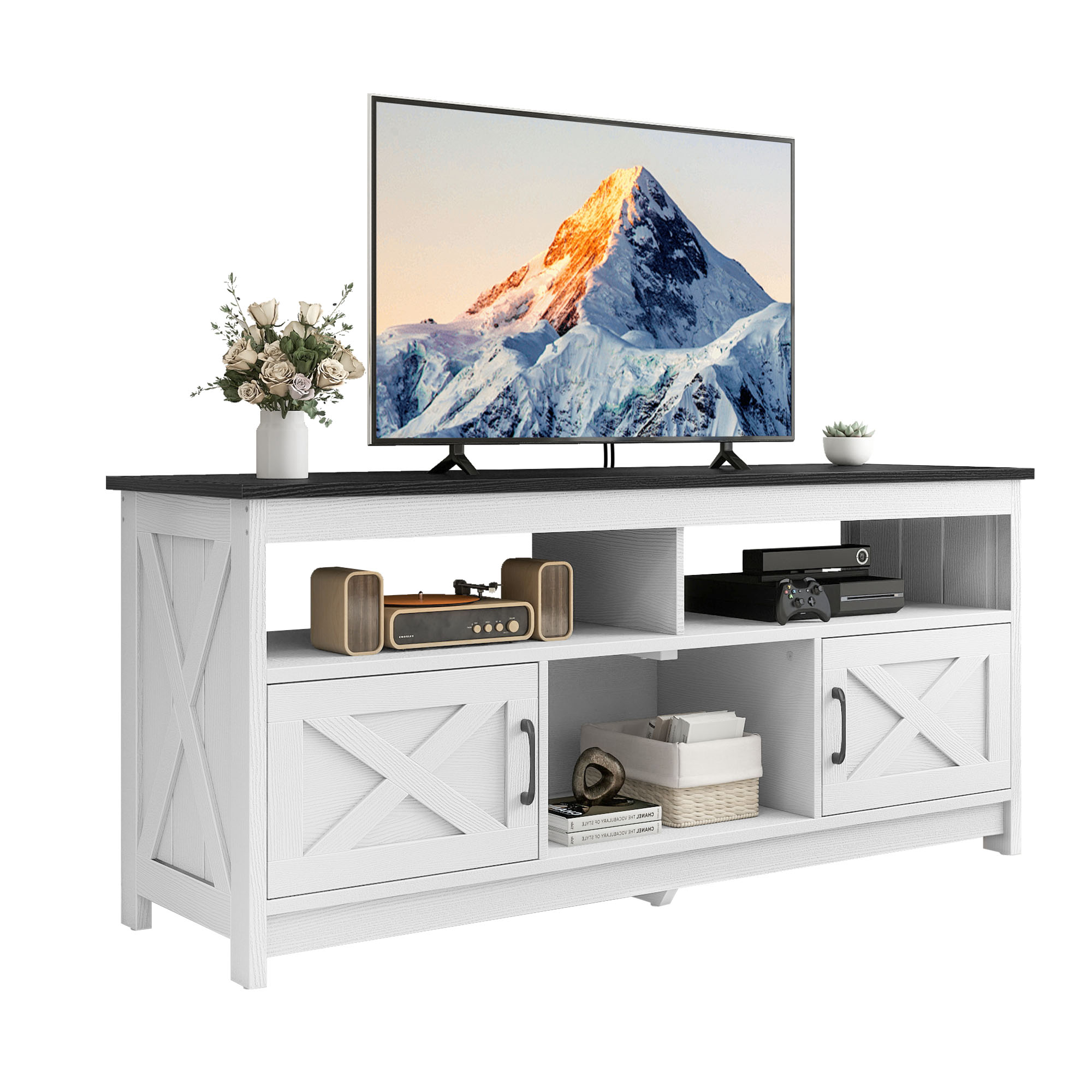 TV Stand for 50 to 65 Inch TVs Entertainment Center w/ Power Outlets Open Shelf - Picture 9 of 11