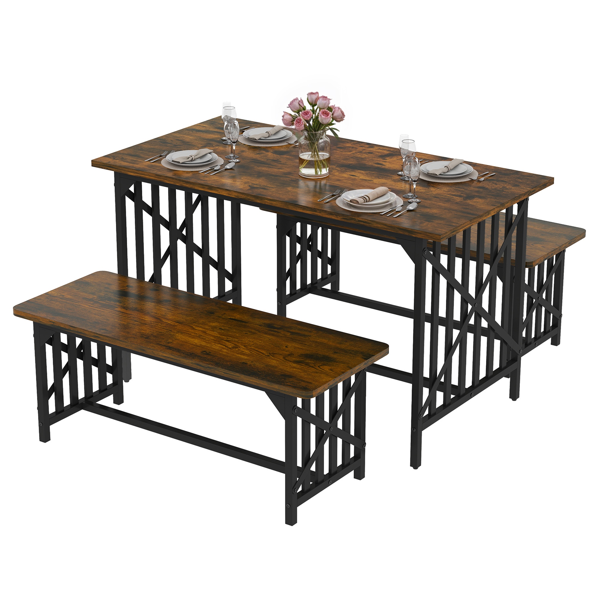Kitchen Dining Table Set for 4 People 47.2 Inch Table w/2 Bench for Dining Room - Picture 18 of 18
