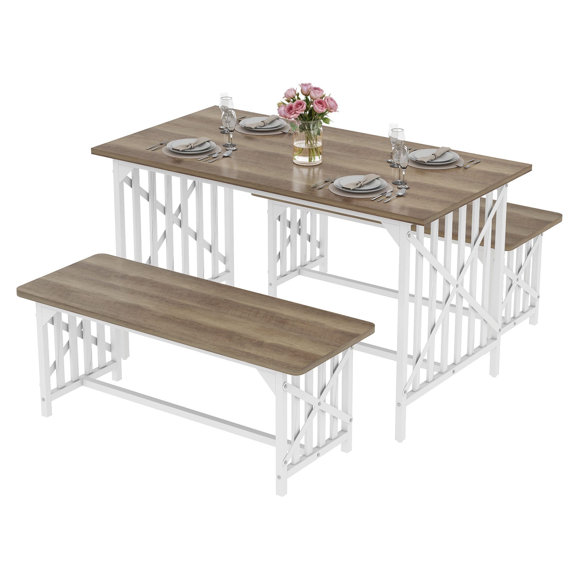 Kitchen Dining Table Set for 4 People 47.2 Inch Table w/2 Bench for Dining Room - Picture 17 of 18
