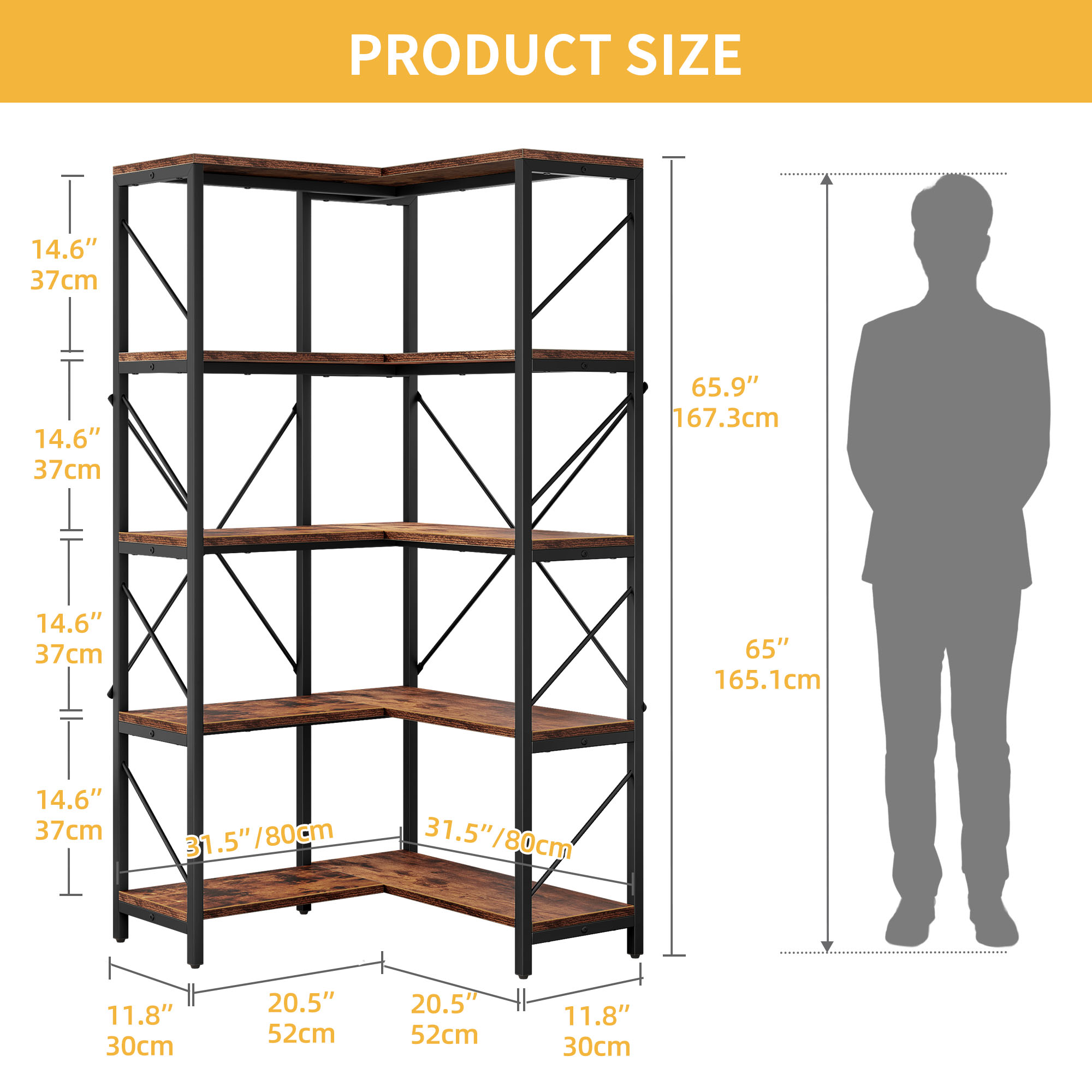 Corner Bookshelf 5-Tier L-Shaped Bookcase Storage Organizer Open Display Rack - Picture 20 of 51
