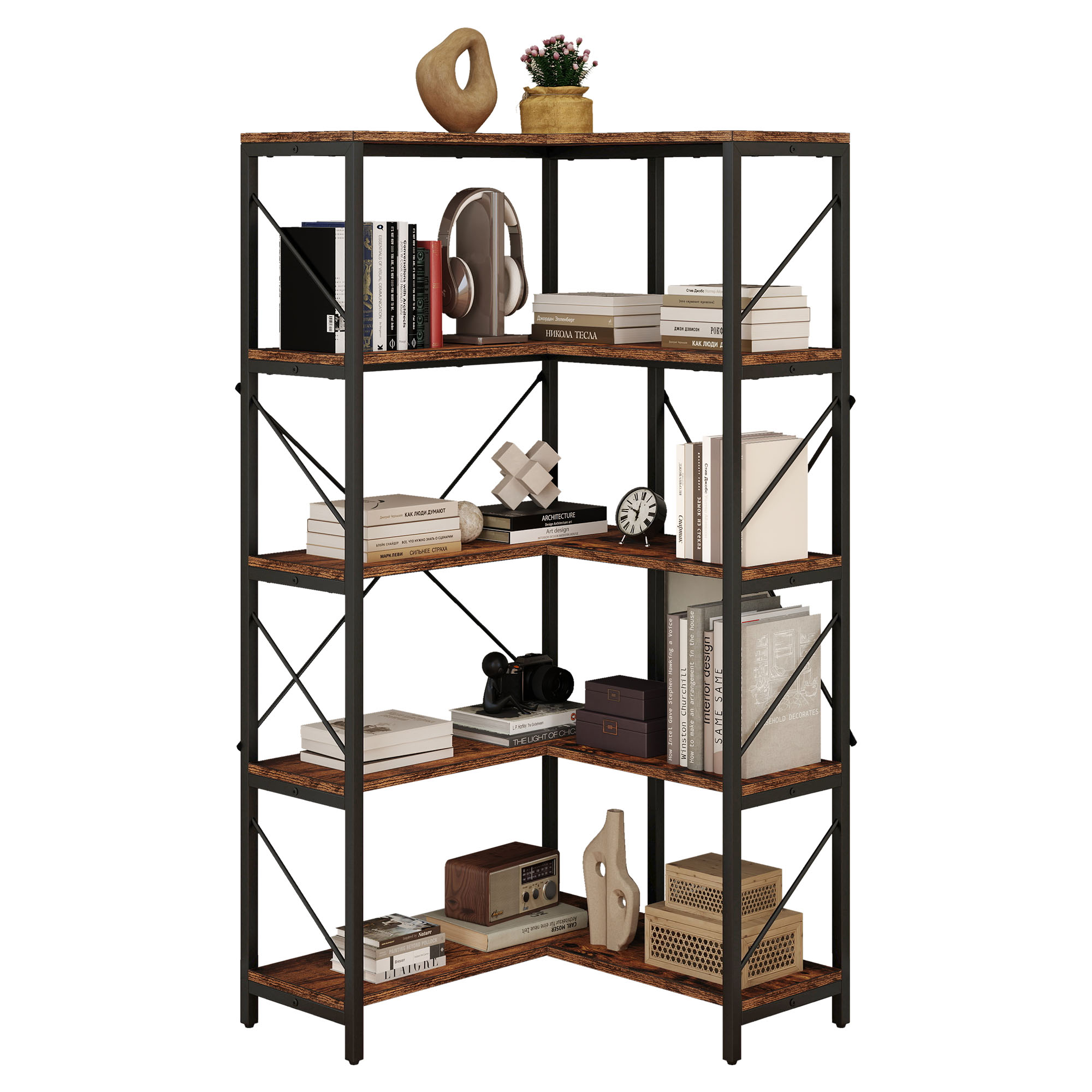 Corner Bookshelf 5-Tier L-Shaped Bookcase Storage Organizer Open Display Rack - Picture 21 of 51