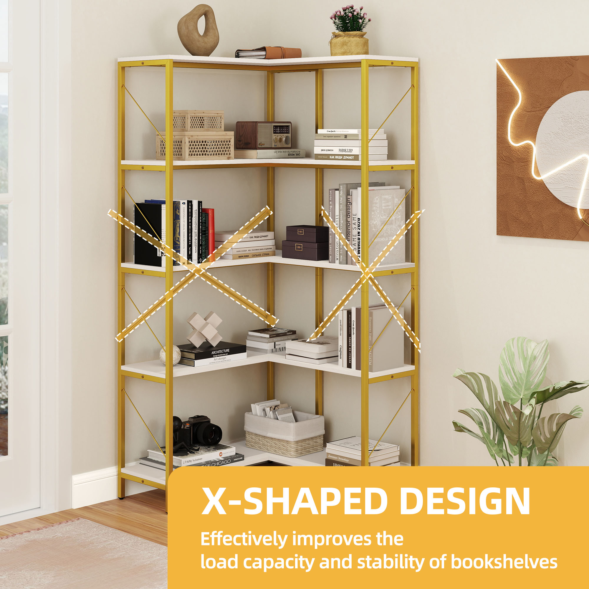 Corner Bookshelf 5-Tier L-Shaped Bookcase Storage Organizer Open Display Rack - Picture 32 of 51