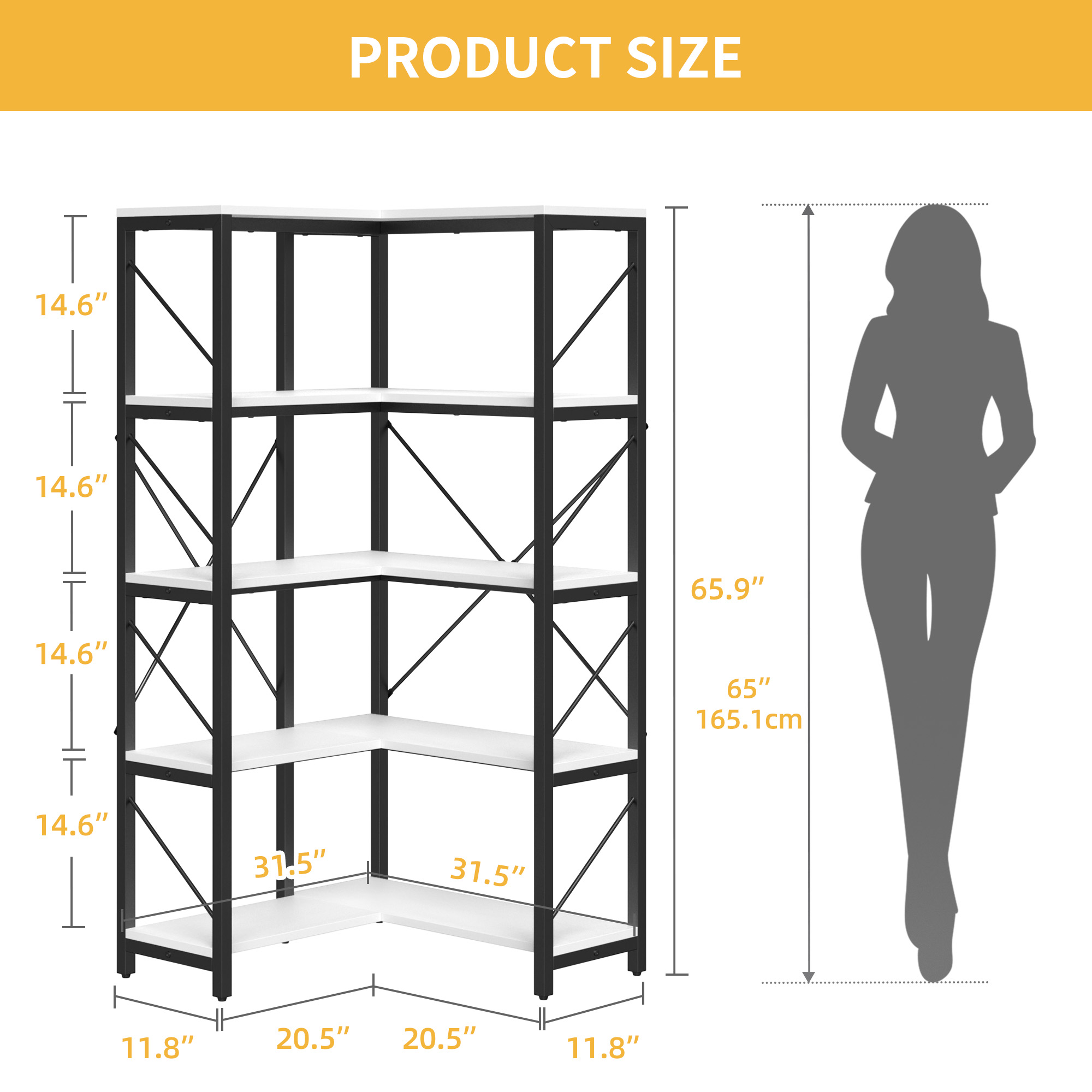 Corner Bookshelf 5-Tier L-Shaped Bookcase Storage Organizer Open Display Rack - Picture 36 of 51