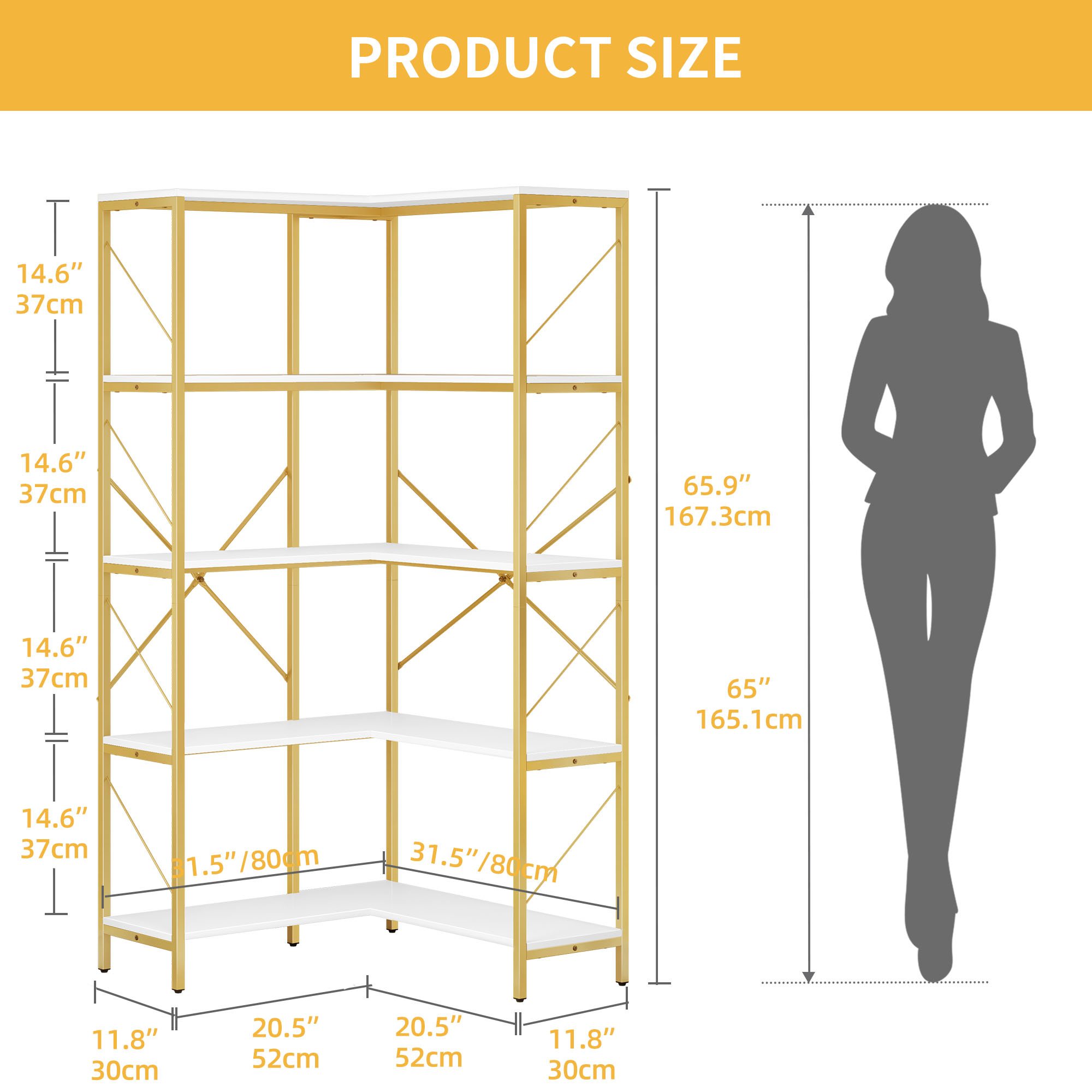 Corner Bookshelf 5-Tier L-Shaped Bookcase Storage Organizer Open Display Rack - Picture 28 of 51