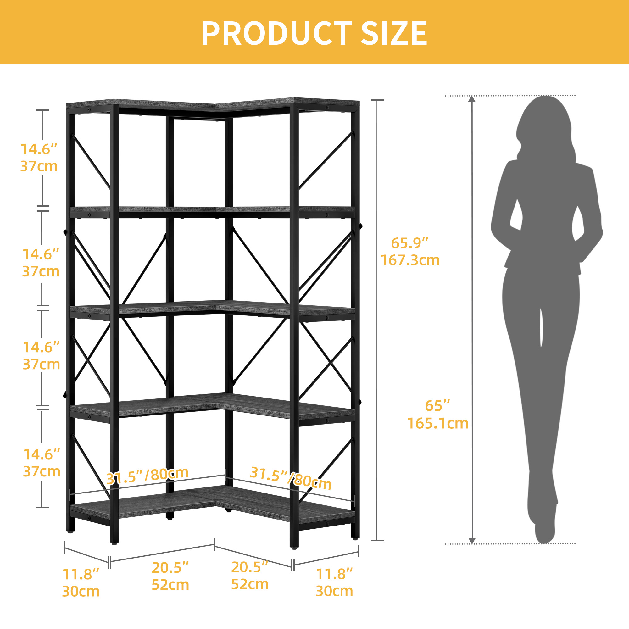 Corner Bookshelf 5-Tier L-Shaped Bookcase Storage Organizer Open Display Rack - Picture 44 of 51