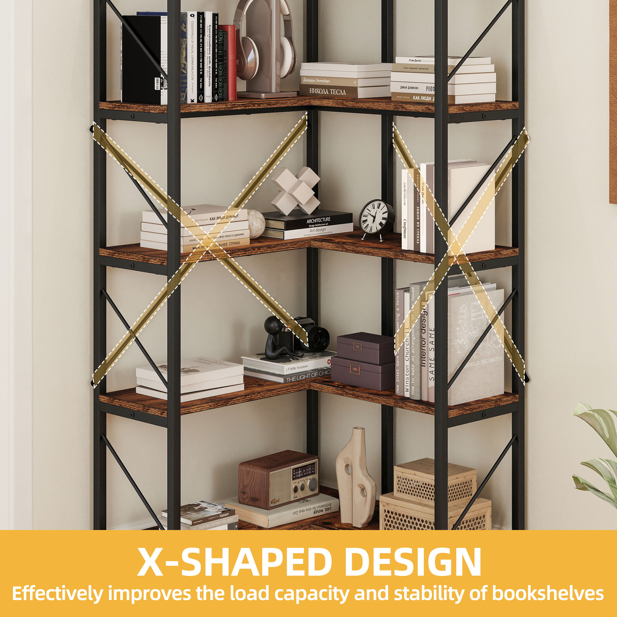 Corner Bookshelf 5-Tier L-Shaped Bookcase Storage Organizer Open Display Rack - Picture 25 of 51