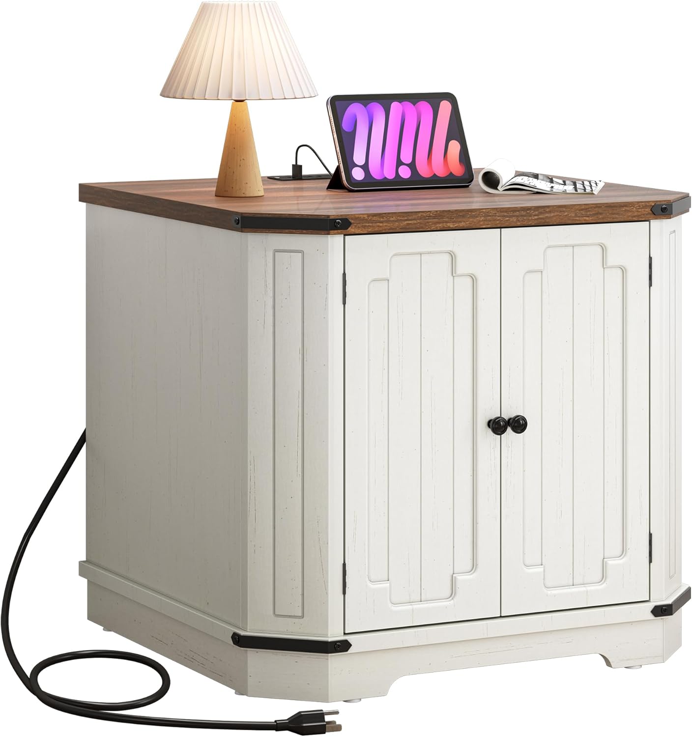 23.6" End Table with Power Outlets & Adjustable Shelf Night Stand Bedside Table - Picture 11 of 12