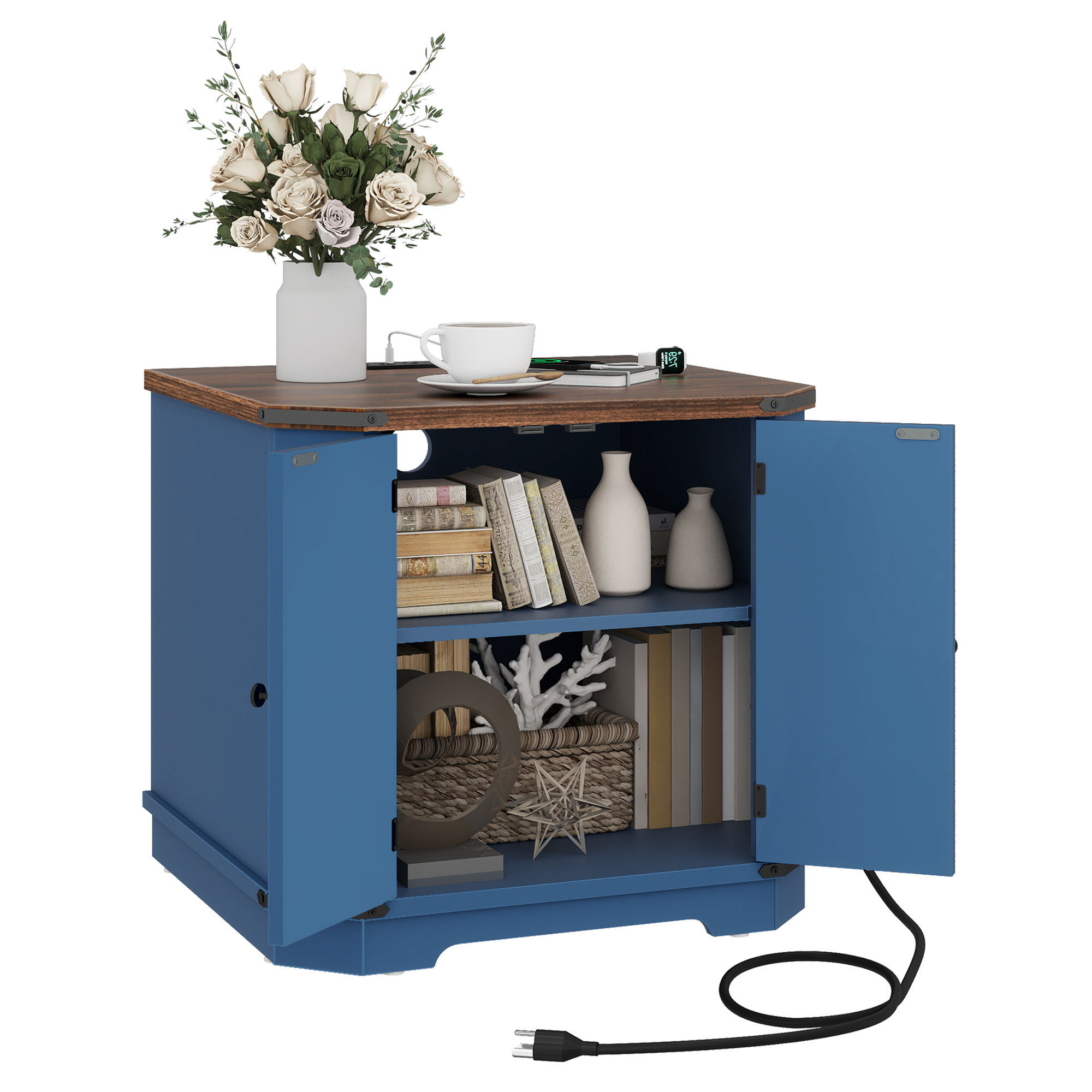 23.6" End Table with Power Outlets & Adjustable Shelf Night Stand Bedside Table - Picture 12 of 12