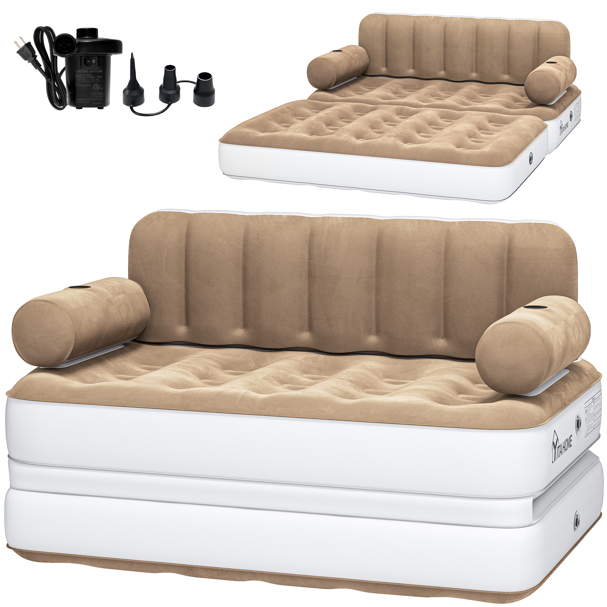 TAUS Queen Air Sofa Bed Mattress w/Headboard&Pump Inflatable Couch Blow Up Bed - Picture 11 of 13