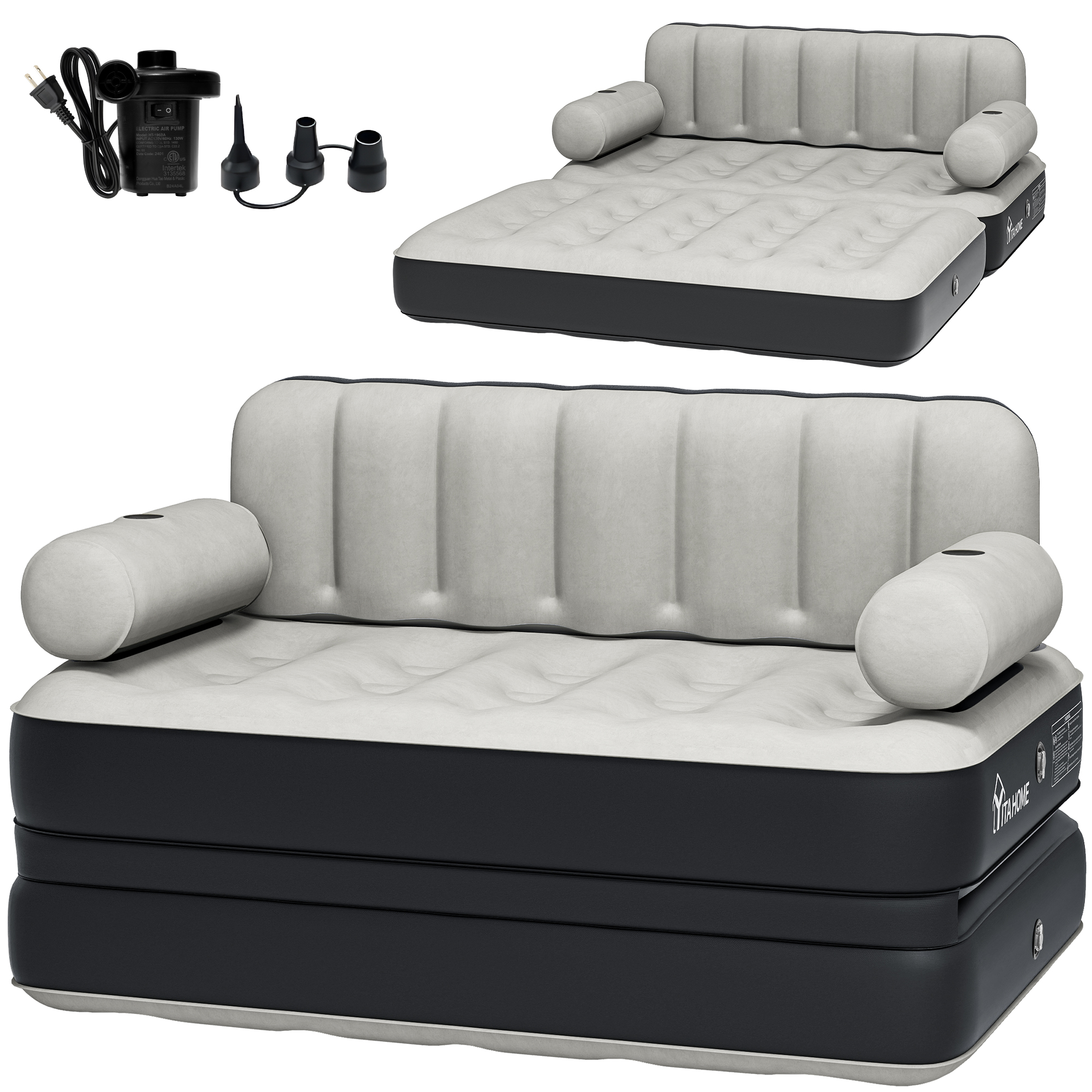 TAUS Queen Air Sofa Bed Mattress w/Headboard&Pump Inflatable Couch Blow Up Bed - Picture 13 of 13
