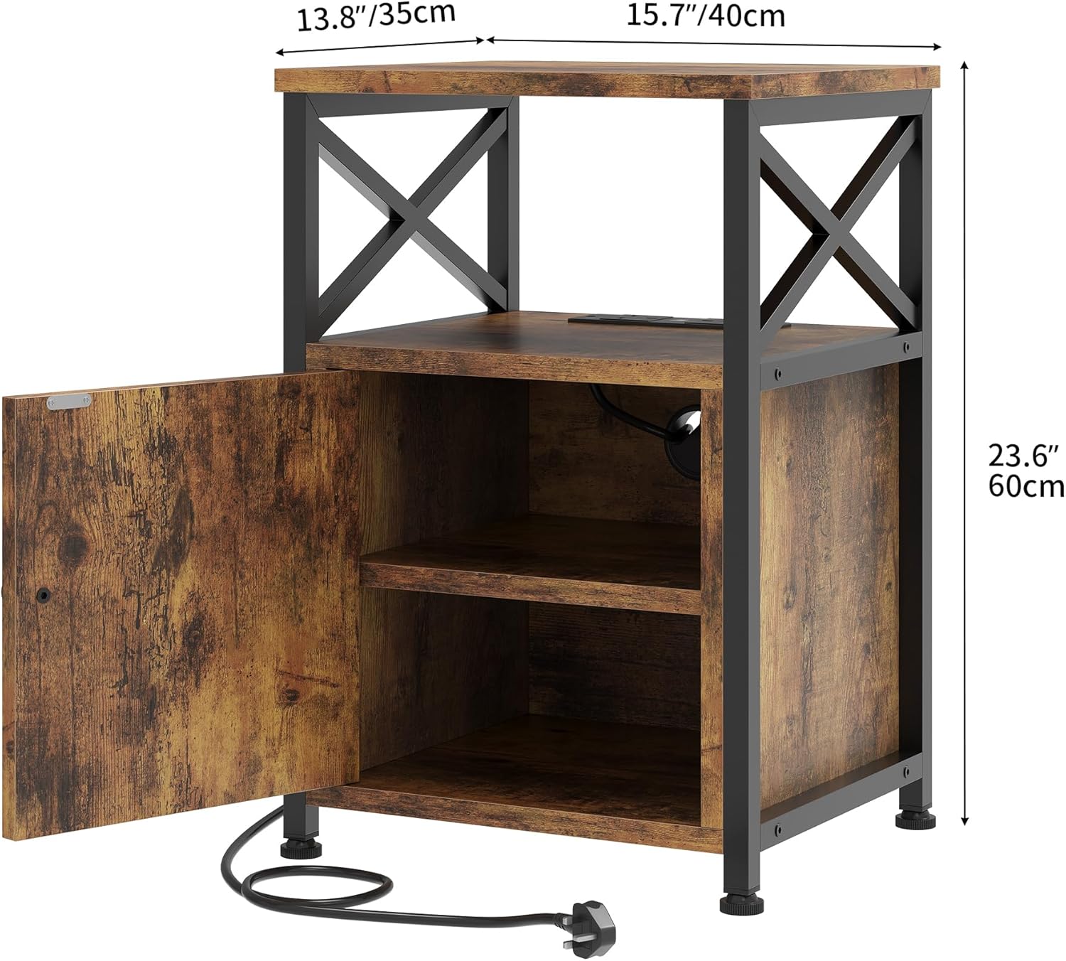 Side Table with Storage Cabinet Sofa End Bedside Tables for Bedroom Living Room