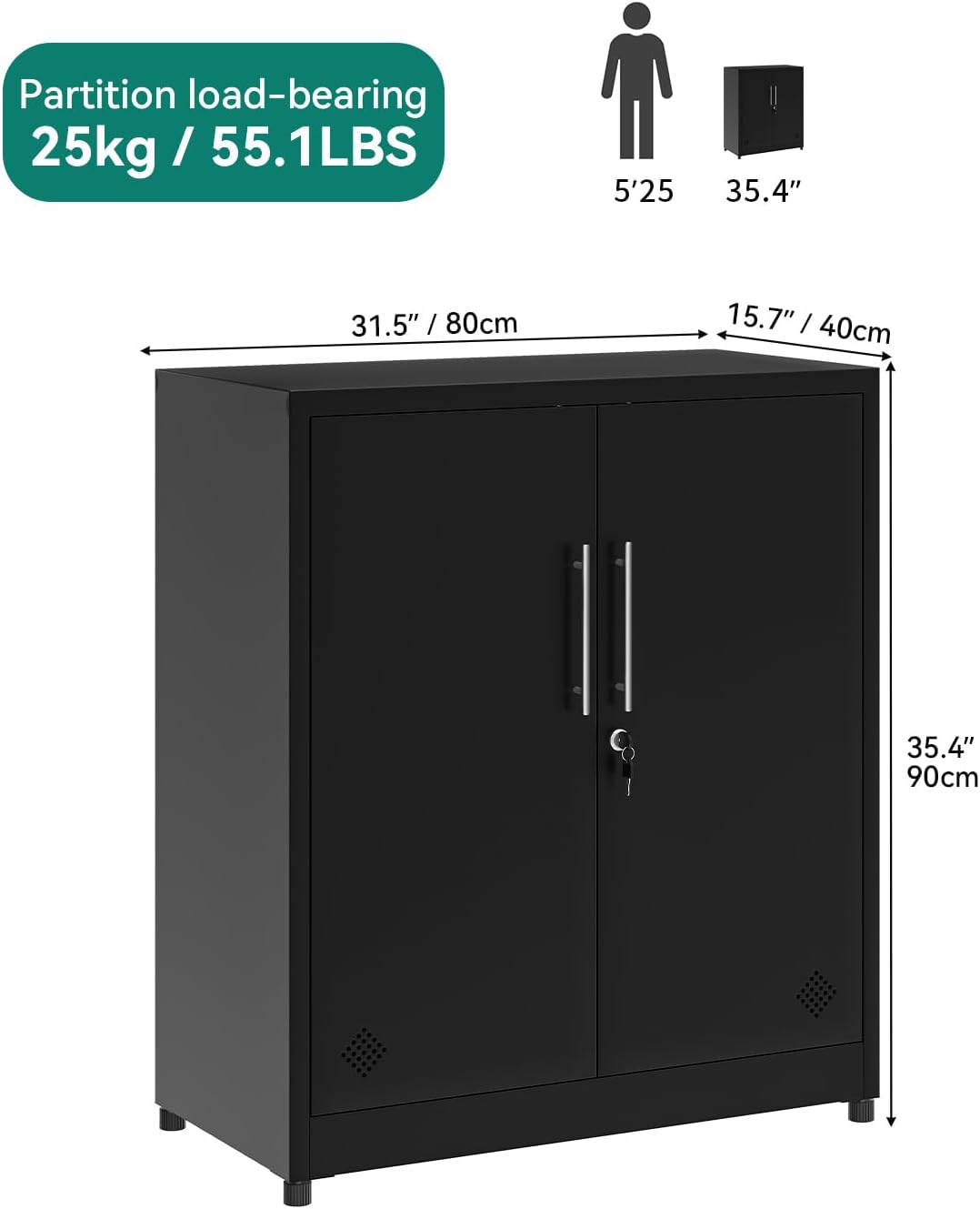 Metal Filing Cabinets Storage Cabinet Cupboard with 2 Shelves for Home Office