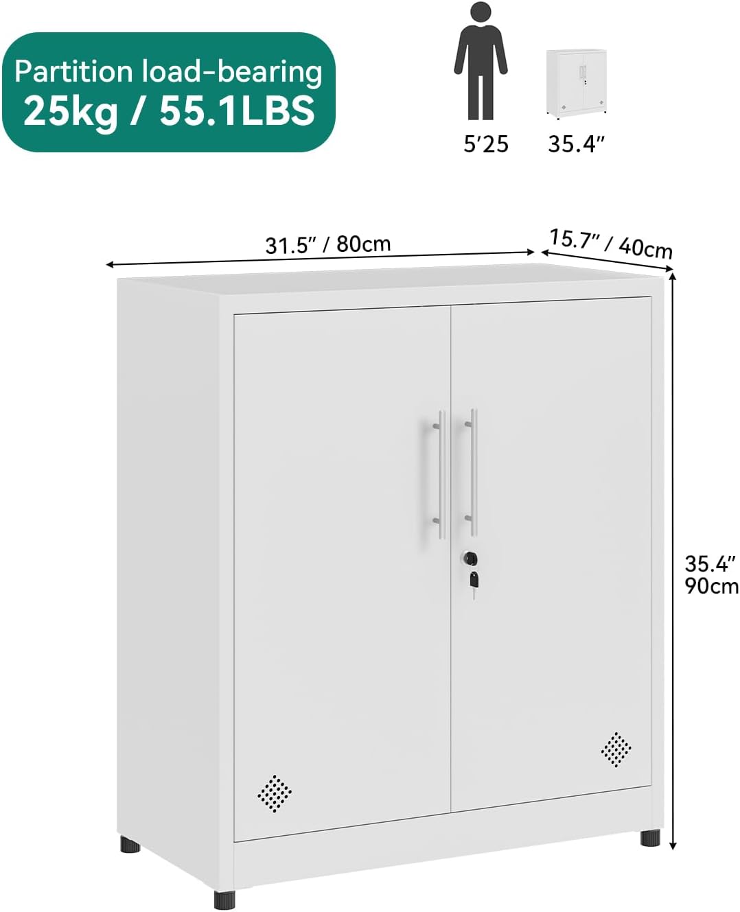 Metal Filing Cabinets Storage Cabinet Cupboard with 2 Shelves for Home Office