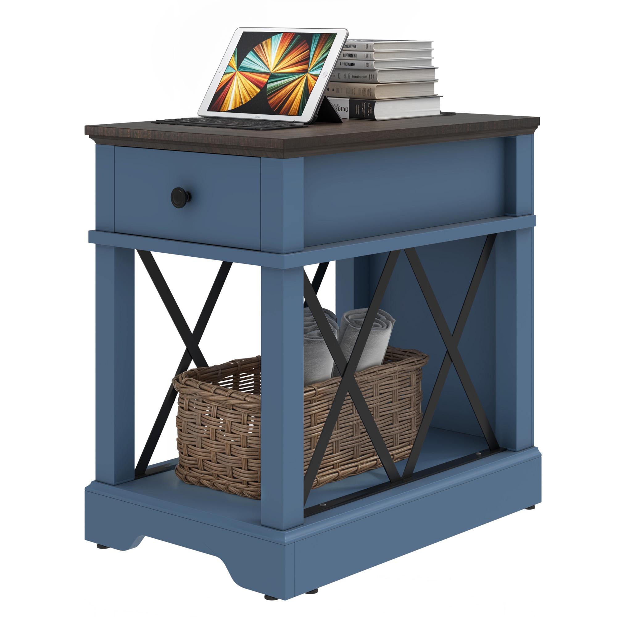 Farmhouse End Table Side Table Nightstand with Power Outlets Drawer Open Storage - Picture 20 of 20