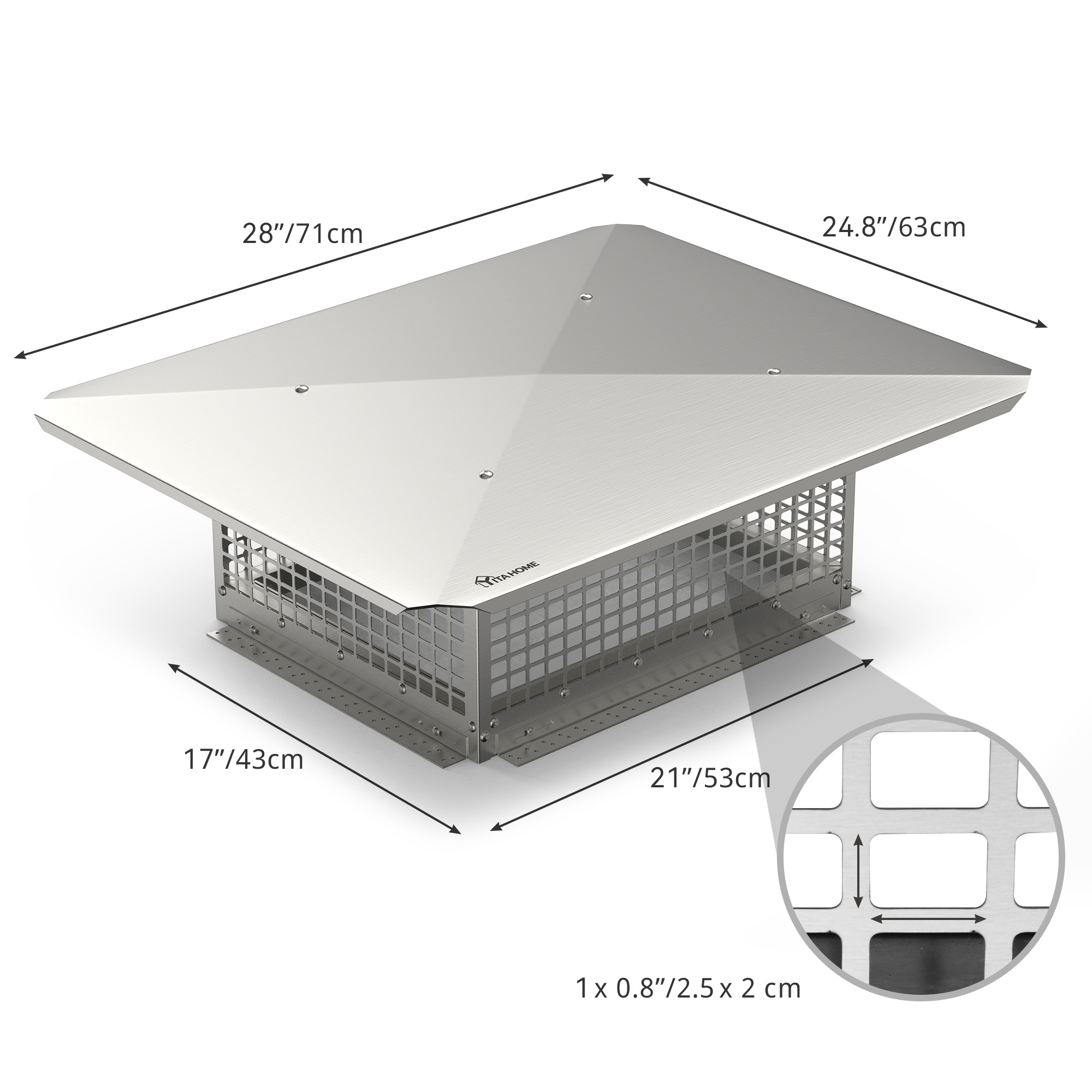 24"/21"/29" Stainless Steel Chimney Cover Cap Fireplace Weatherproof Wall Mount