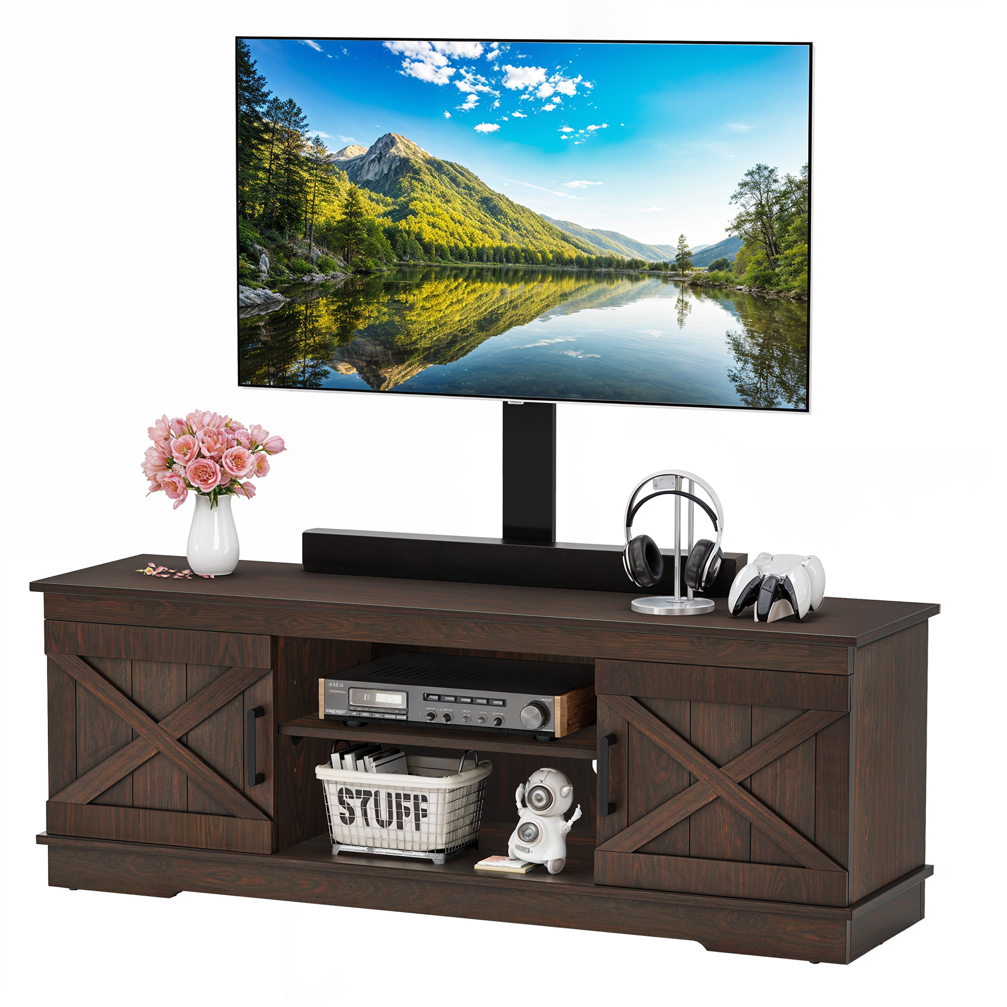 59in TV Stand with Mount for 70 inch TVs Media Console with Adjustable Shelves - Picture 27 of 28