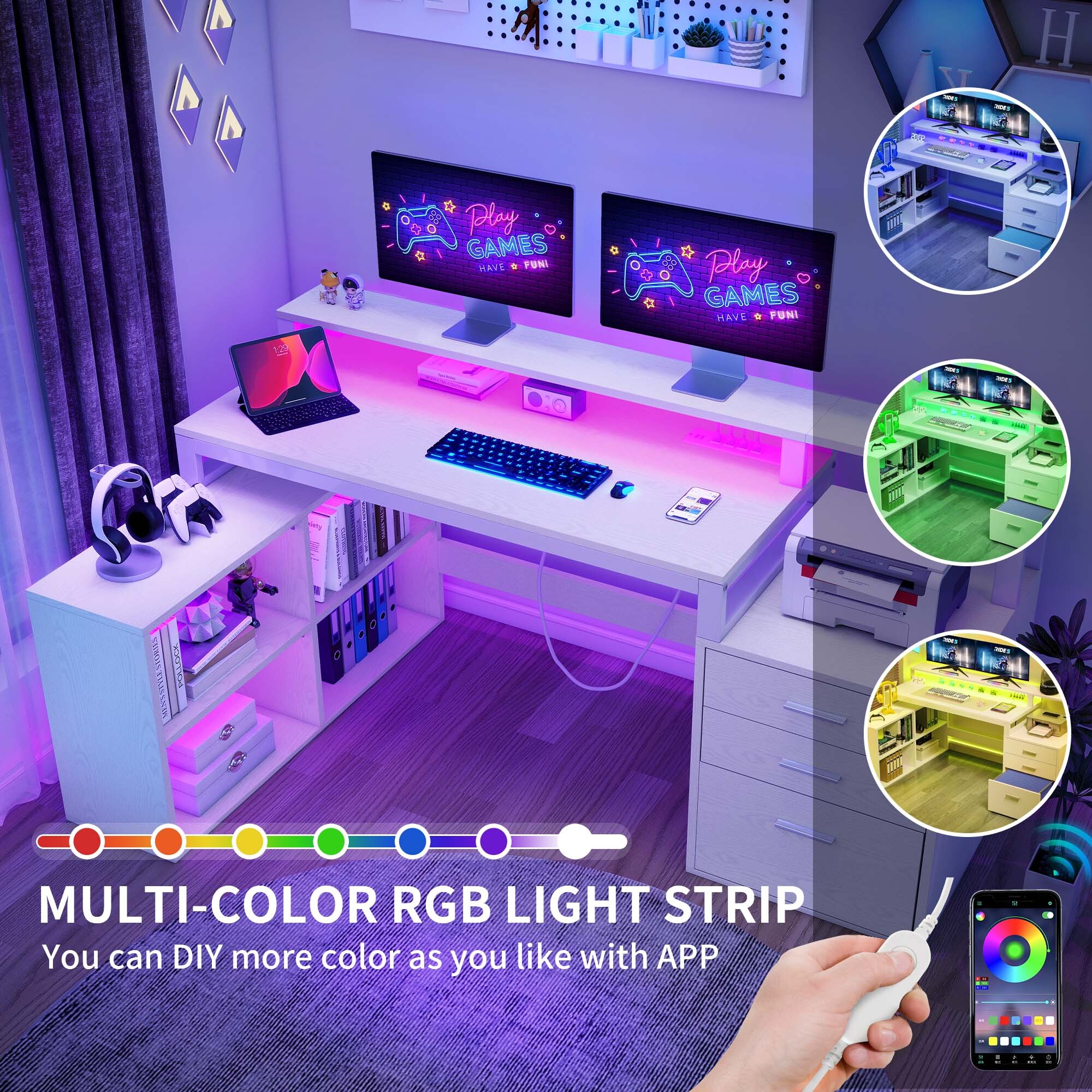 White 65 inch L Shaped Desk Corner Desk Home Office Desk with