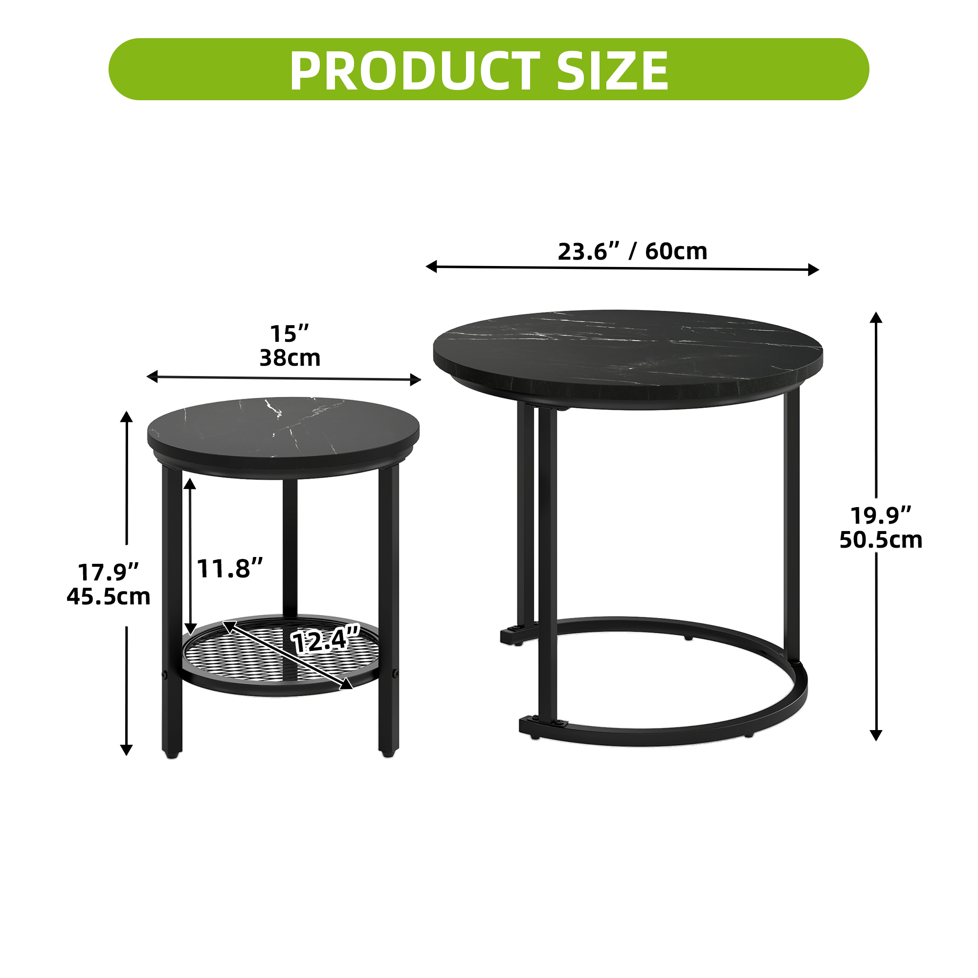 Nest of Coffee Tables Set of 2 w/Storage Wooden Round Side Table for living room