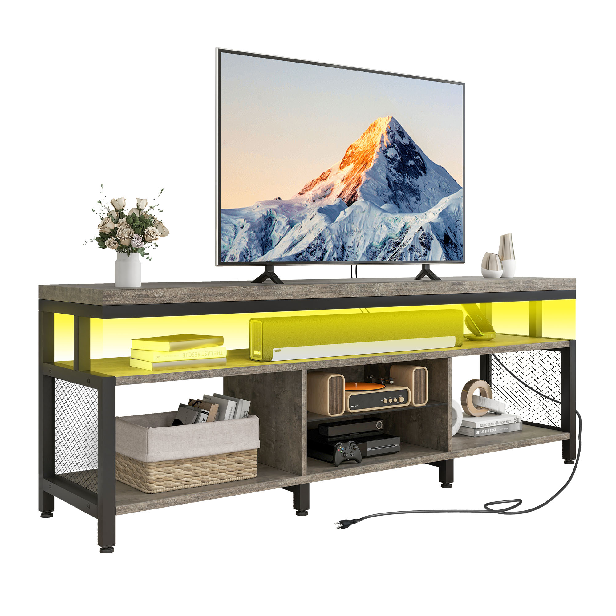 LED TV Stand for 70/65in TV Entertainment Center with Storage & Charging Station - Picture 24 of 31
