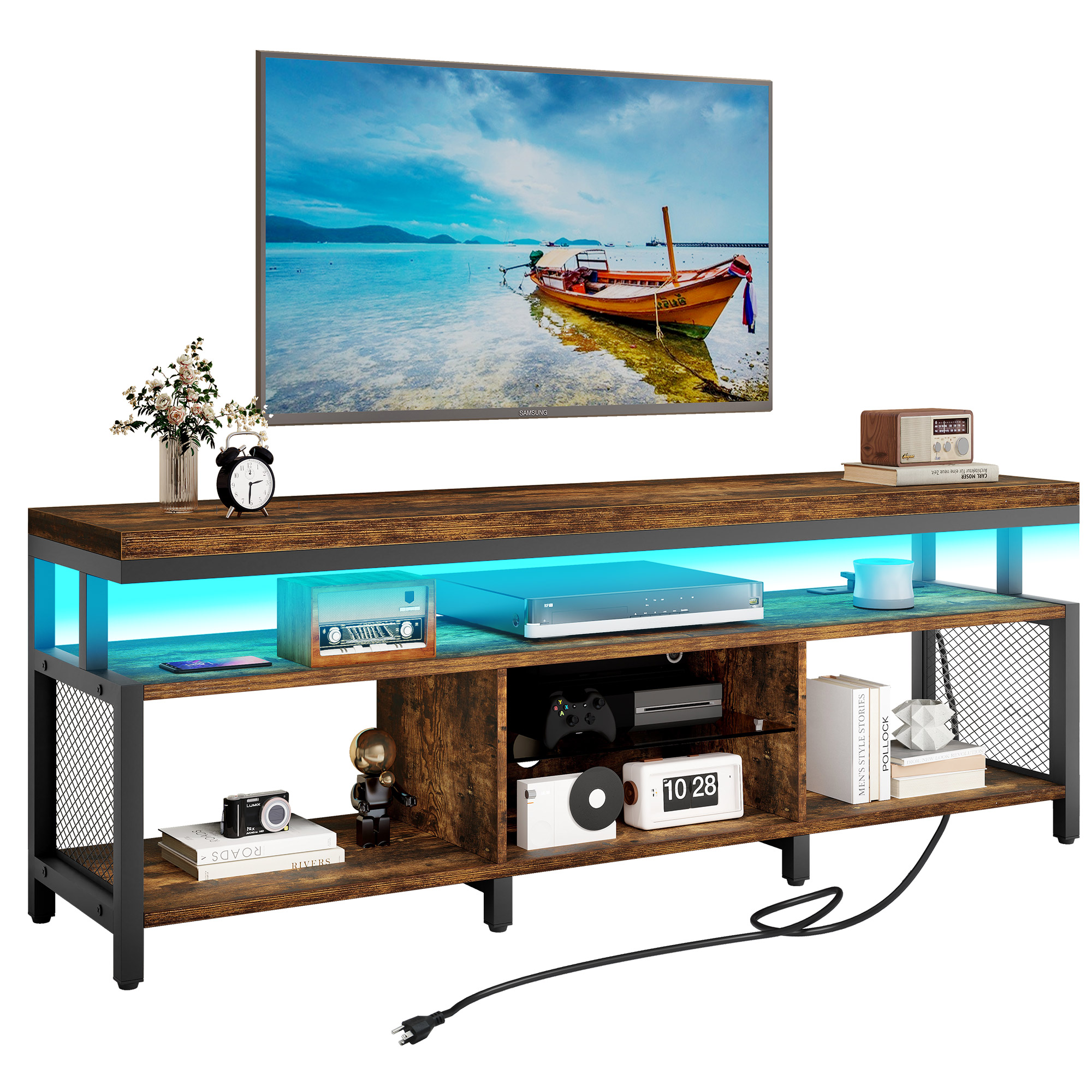 LED TV Stand for 70/65in TV Entertainment Center with Storage & Charging Station - Picture 23 of 31