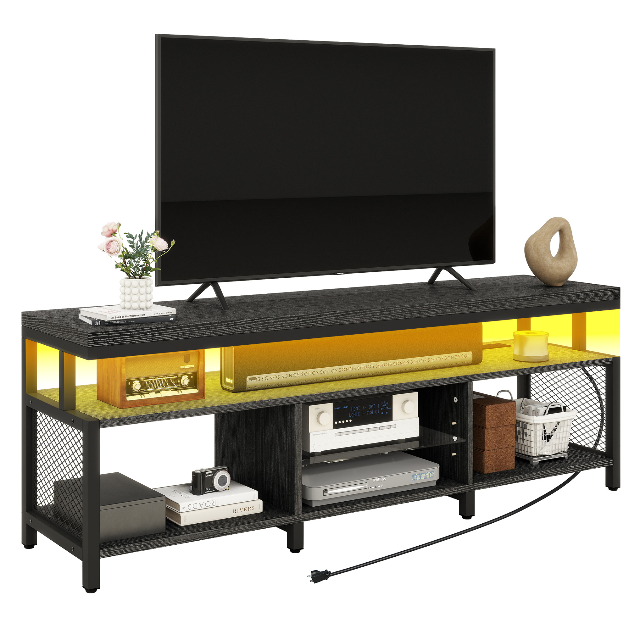 LED TV Stand for 70/65in TV Entertainment Center with Storage & Charging Station - Picture 22 of 31